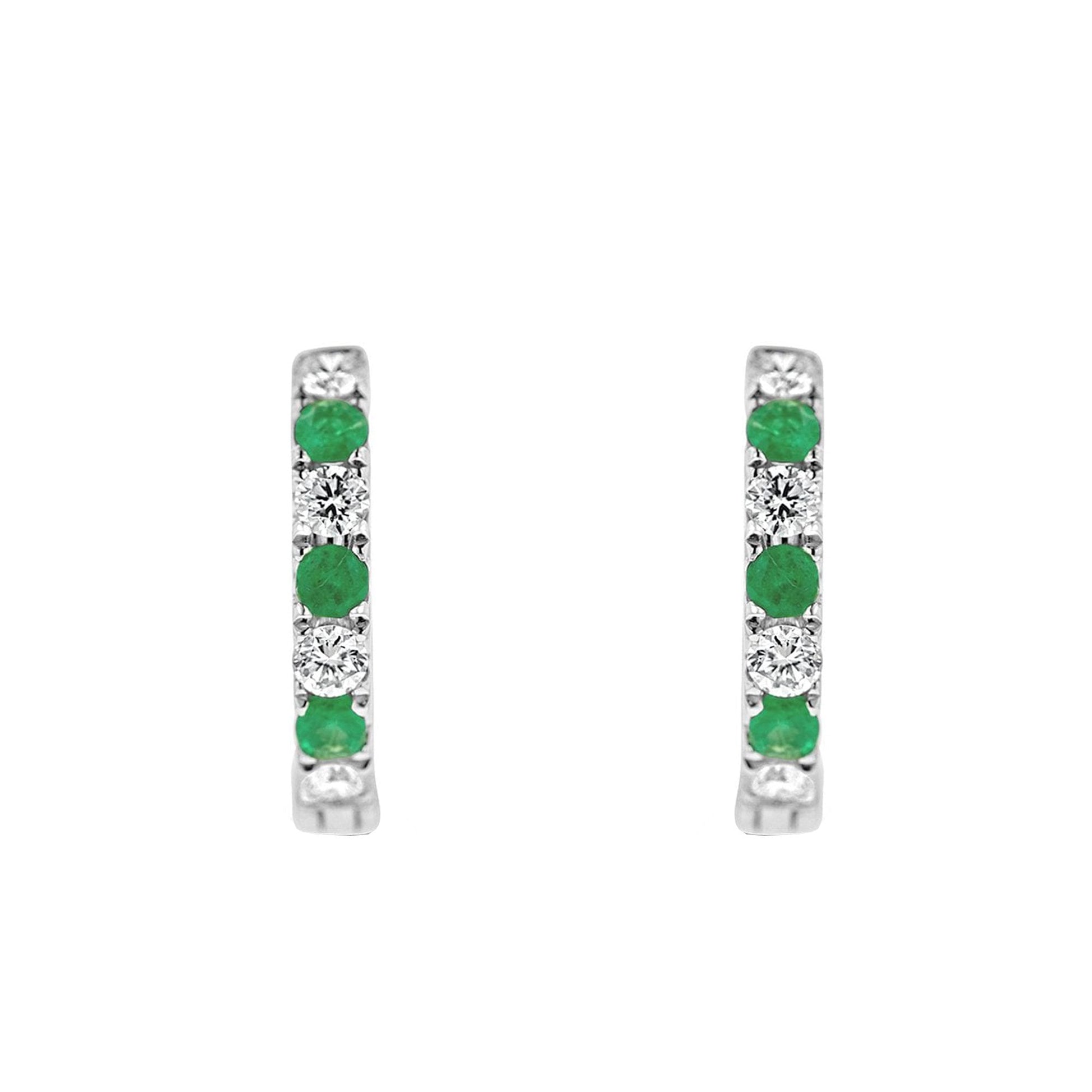 18ct White Gold Alternating Emerald & Diamond Hoop Earrings