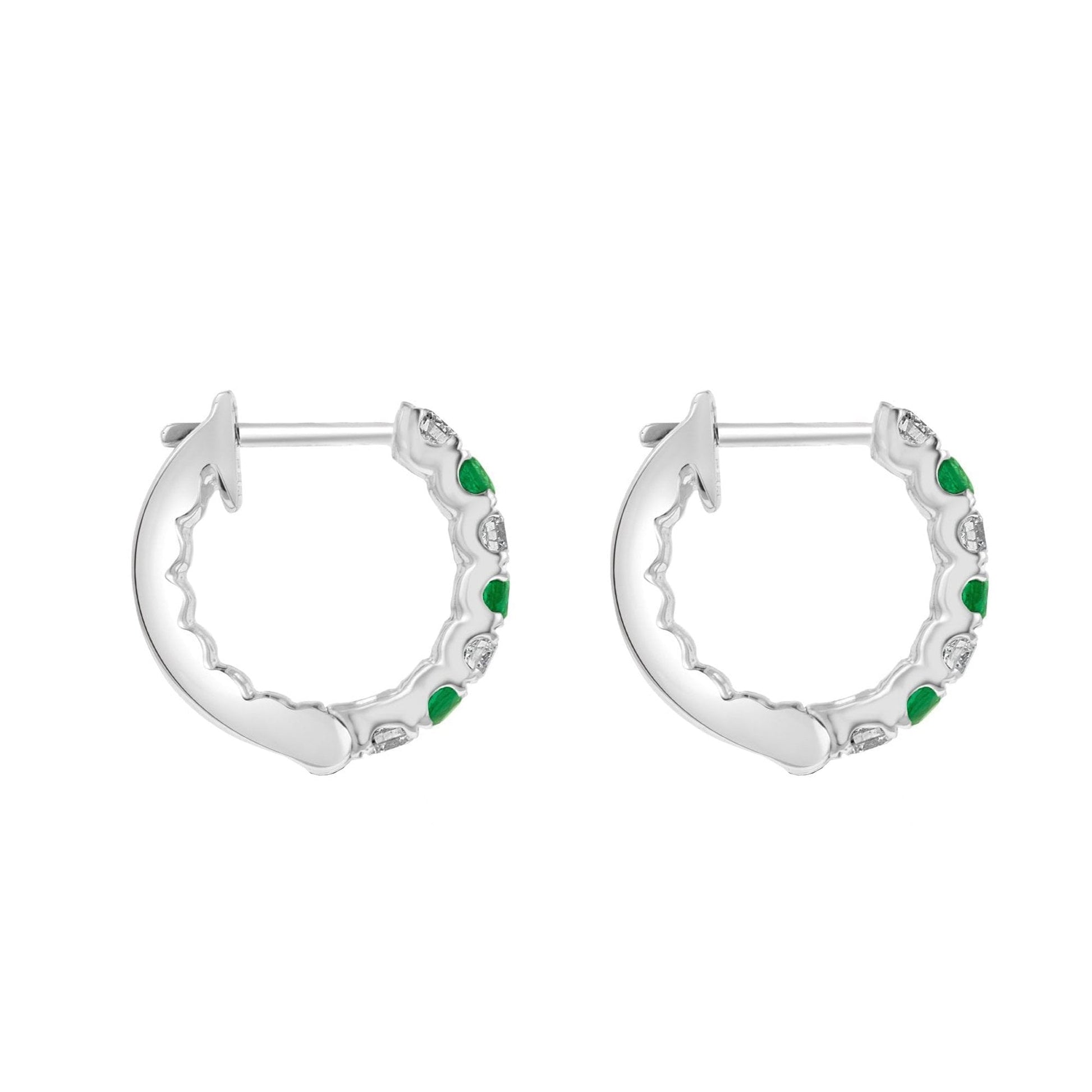 18ct White Gold Alternating Emerald & Diamond Hoop Earrings