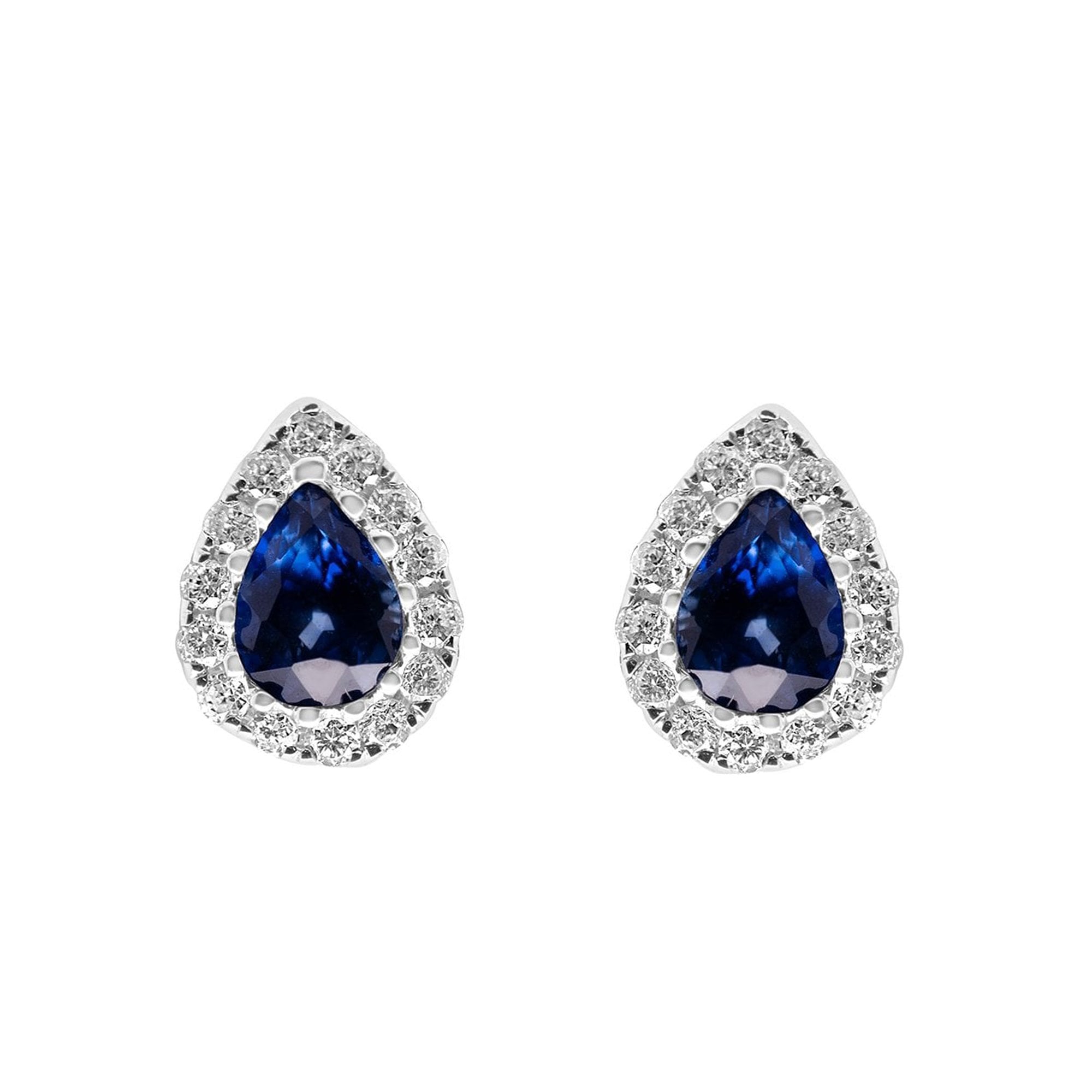 18ct White Gold Pear Sapphire and Diamond Stud Earrings