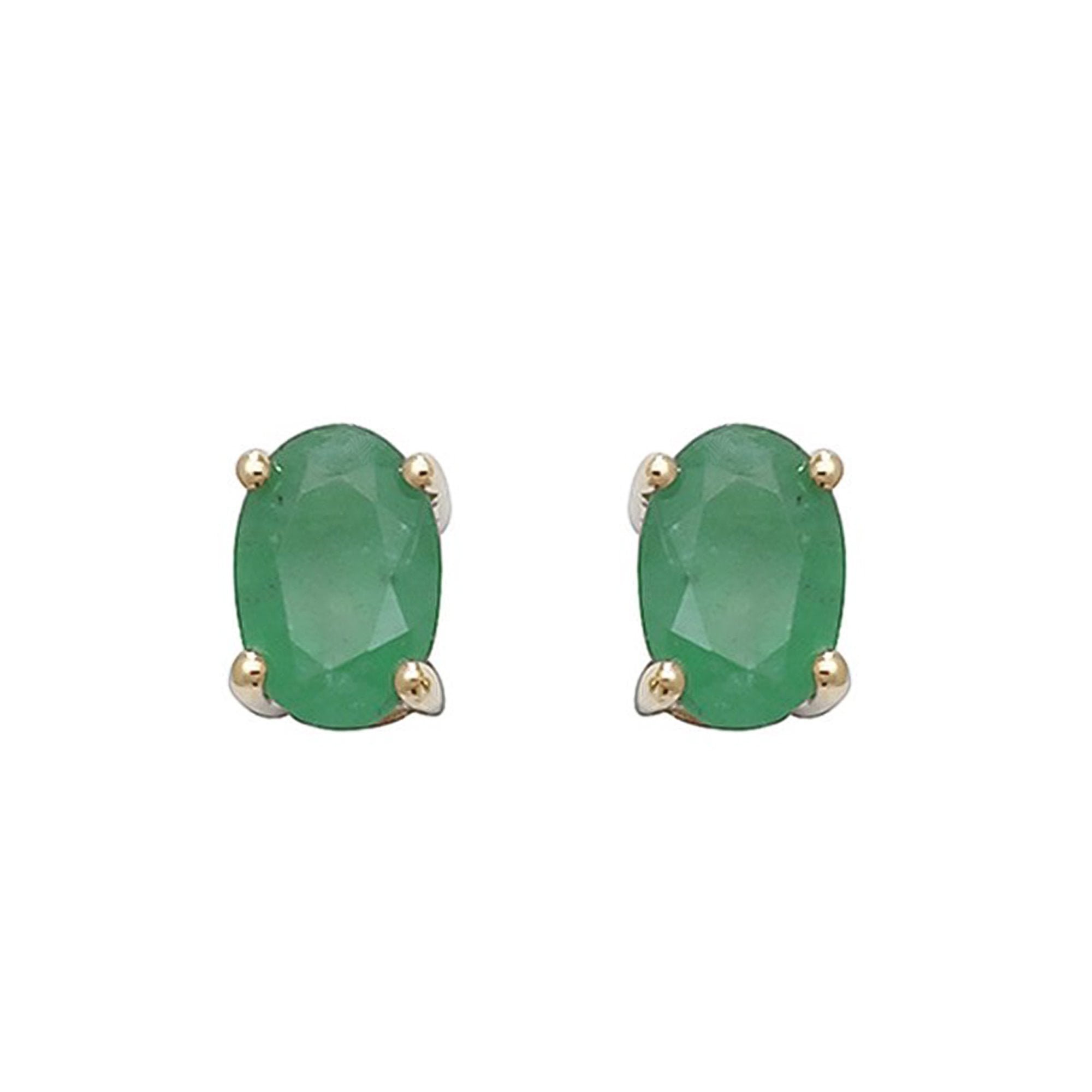 9ct Yellow Gold Oval Emerald Stud Earrings