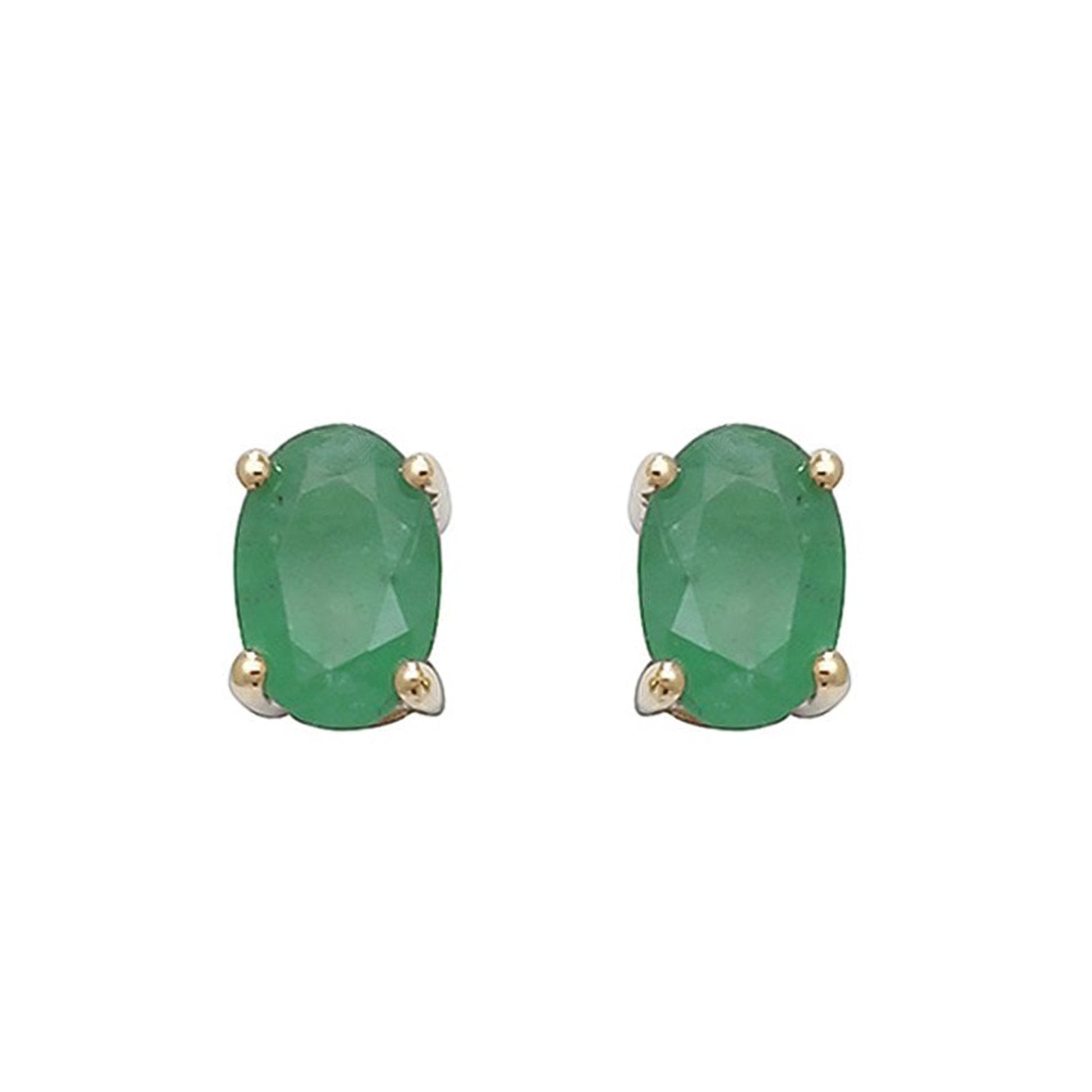 9ct Yellow Gold Oval Emerald Stud Earrings