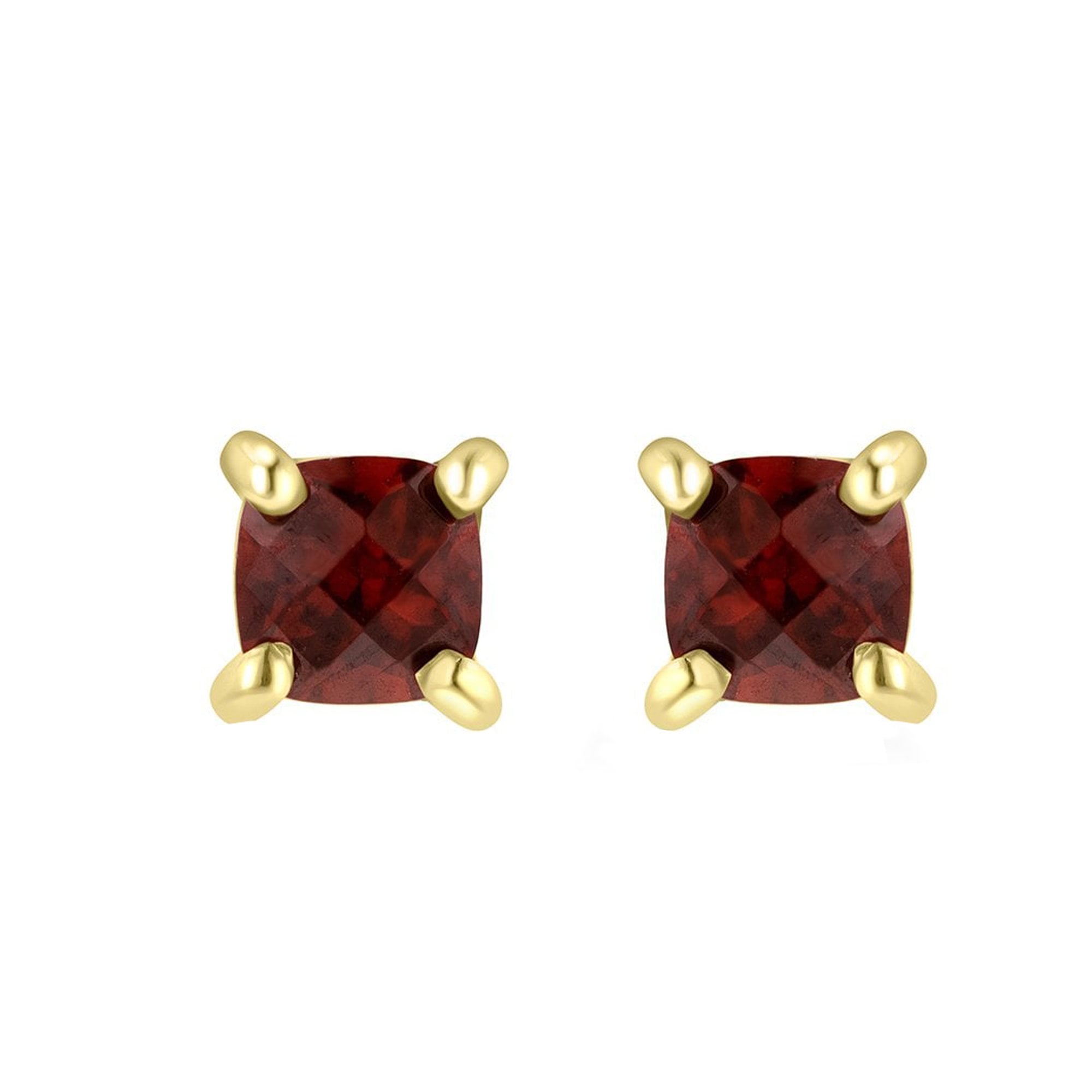9ct Yellow Gold Checkerboard Cushion Garnet Stud Earrings