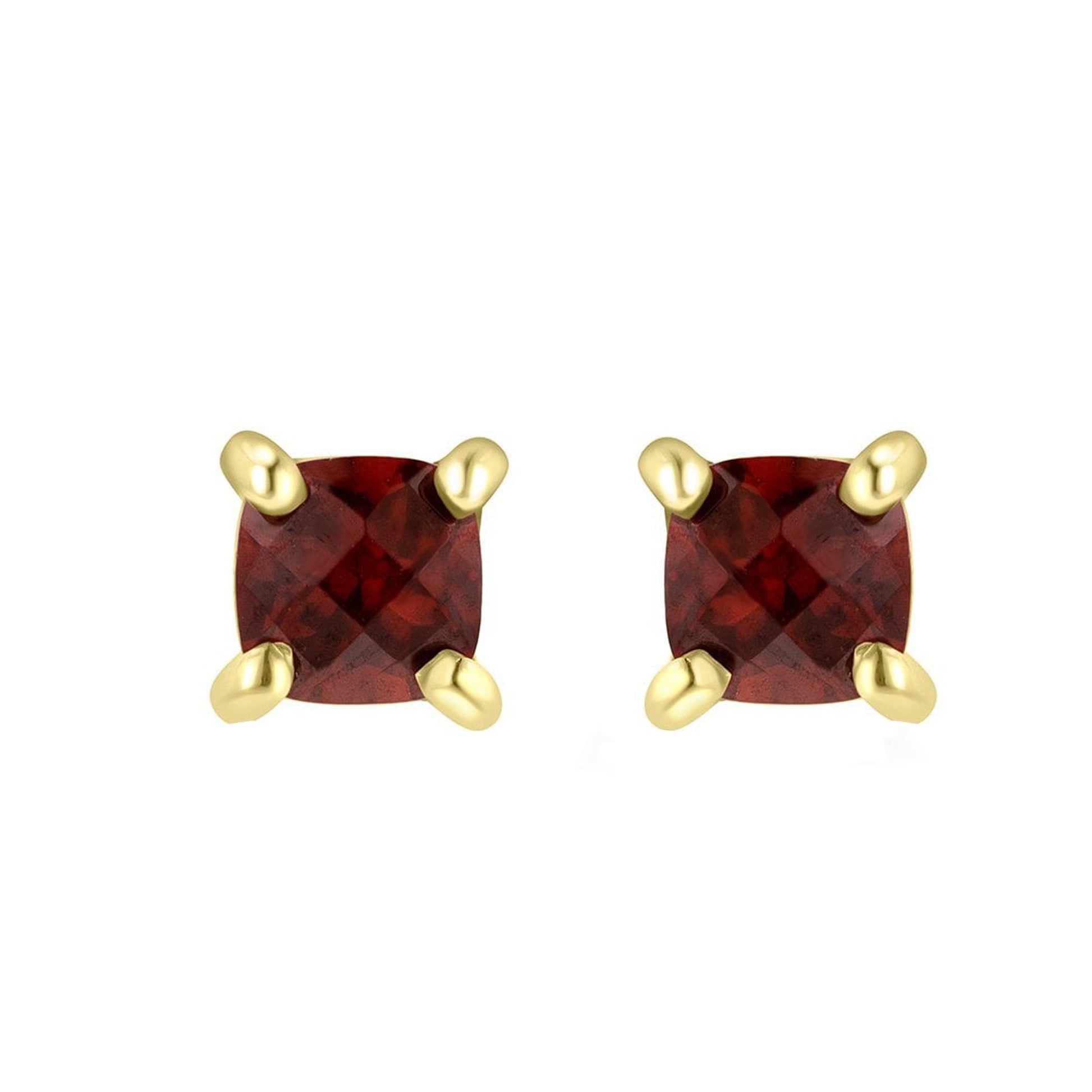 9ct Yellow Gold Checkerboard Cushion Garnet Stud Earrings