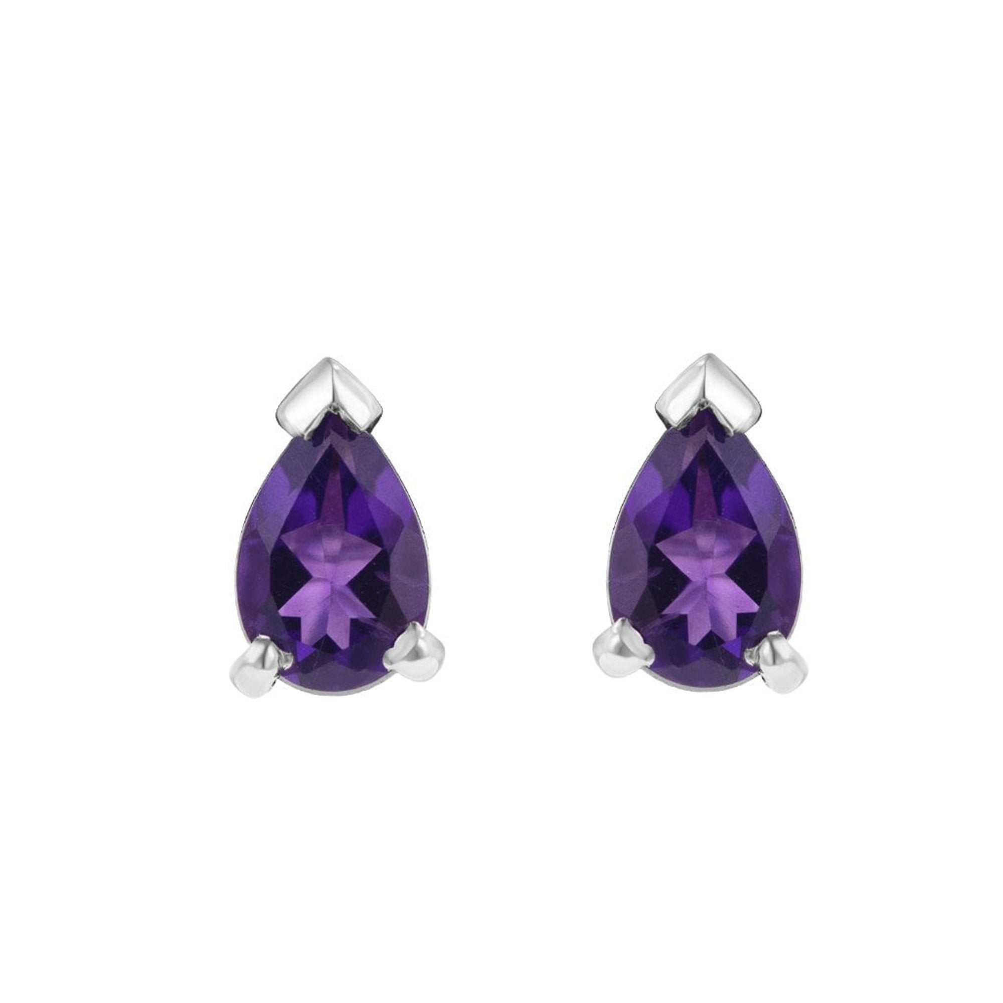 9ct White Gold Amethyst Pear Shape Stud Earrings