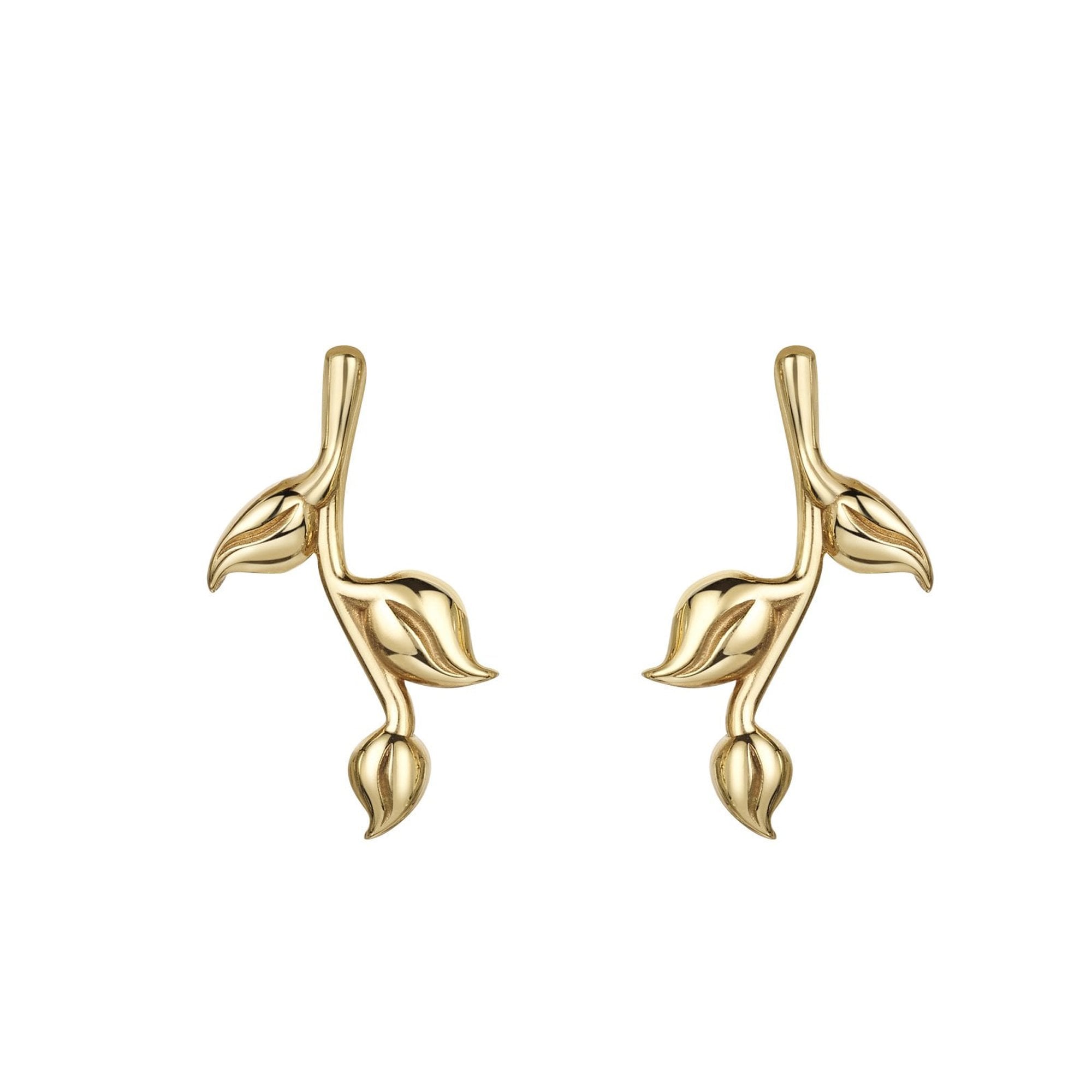 9ct Yellow Gold Three Leaf Branch Drop Earrings