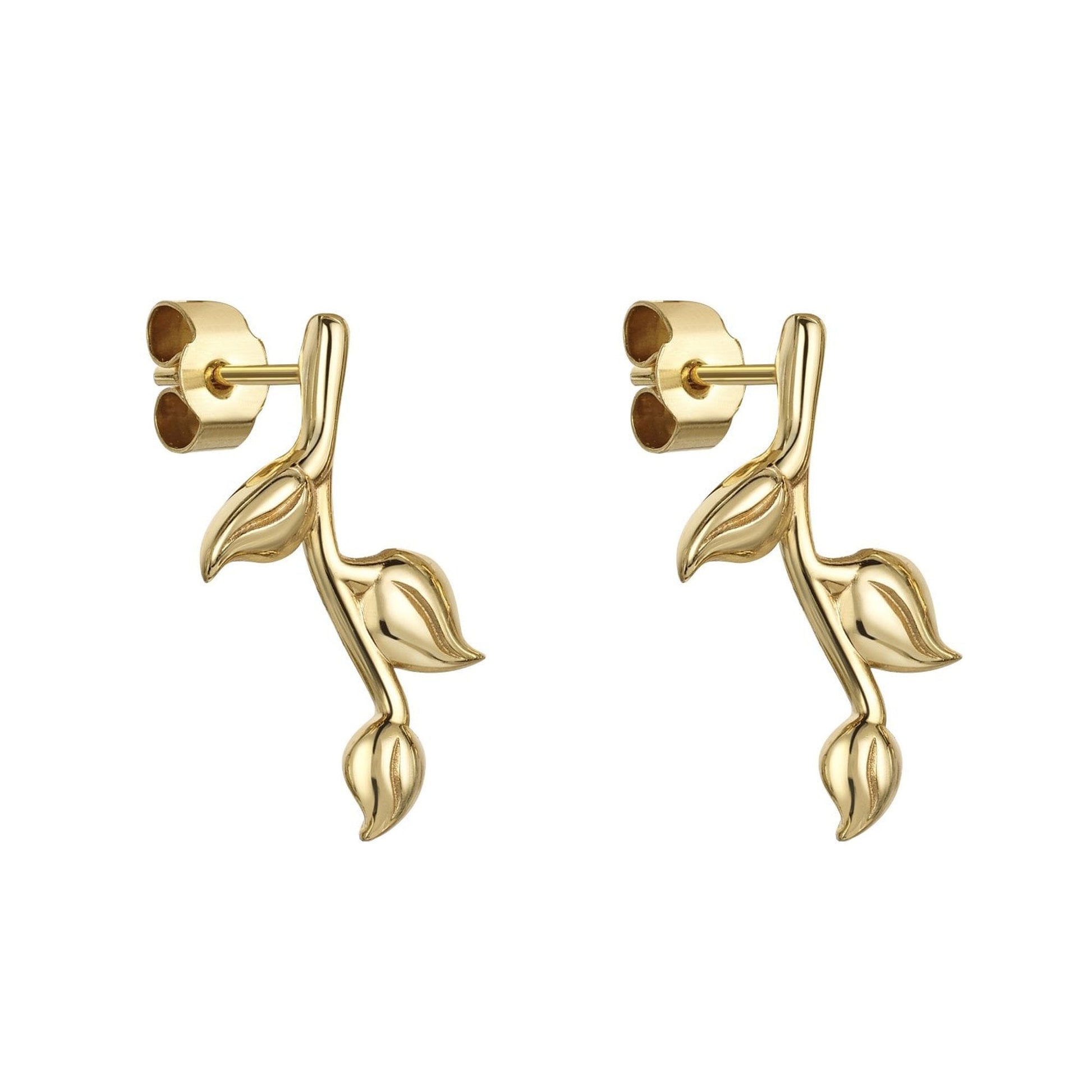 9ct Yellow Gold Three Leaf Branch Drop Earrings