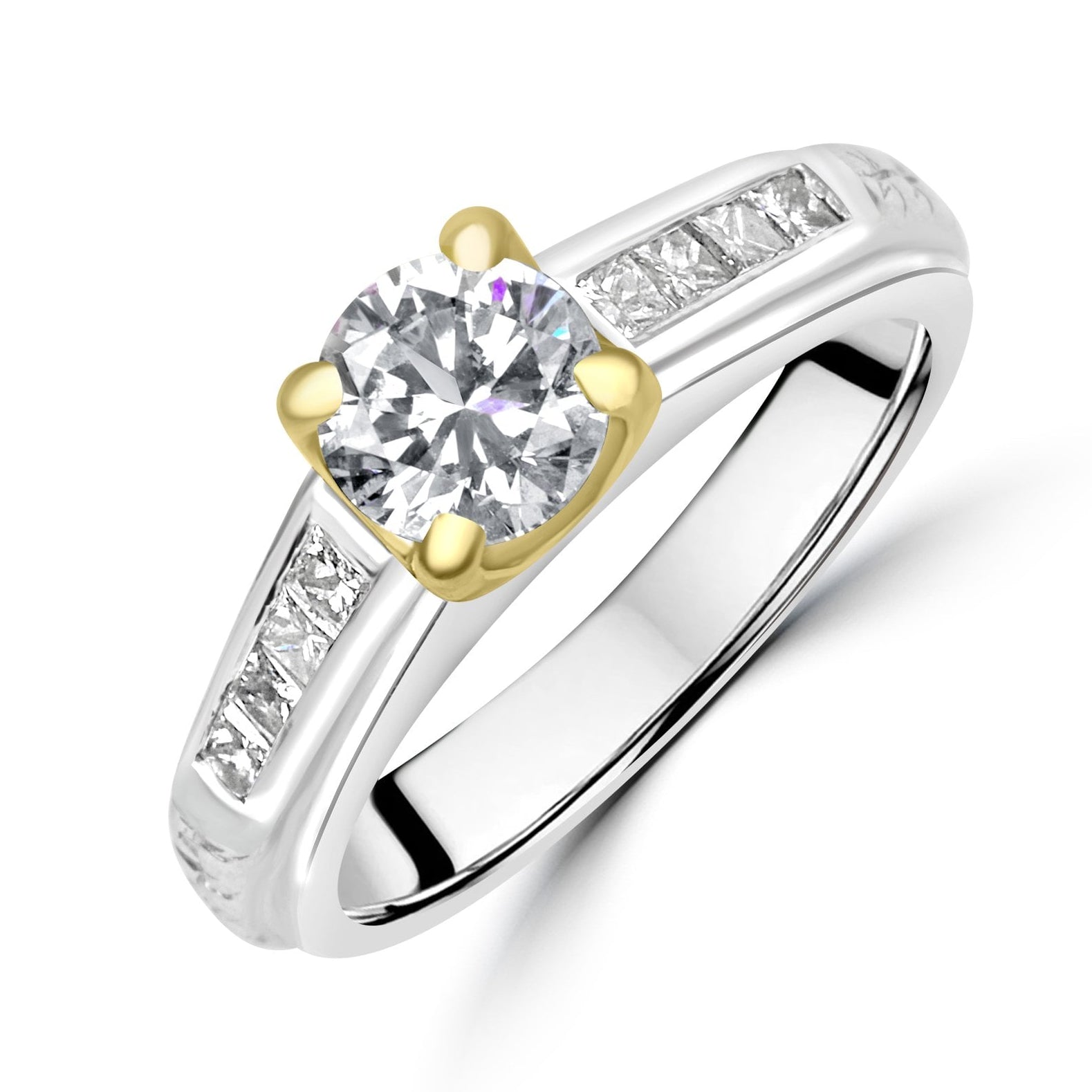 Platinum & RBC Diamond Engagement Pre-Owned Ring With Princess Cut Diamond Shoulders