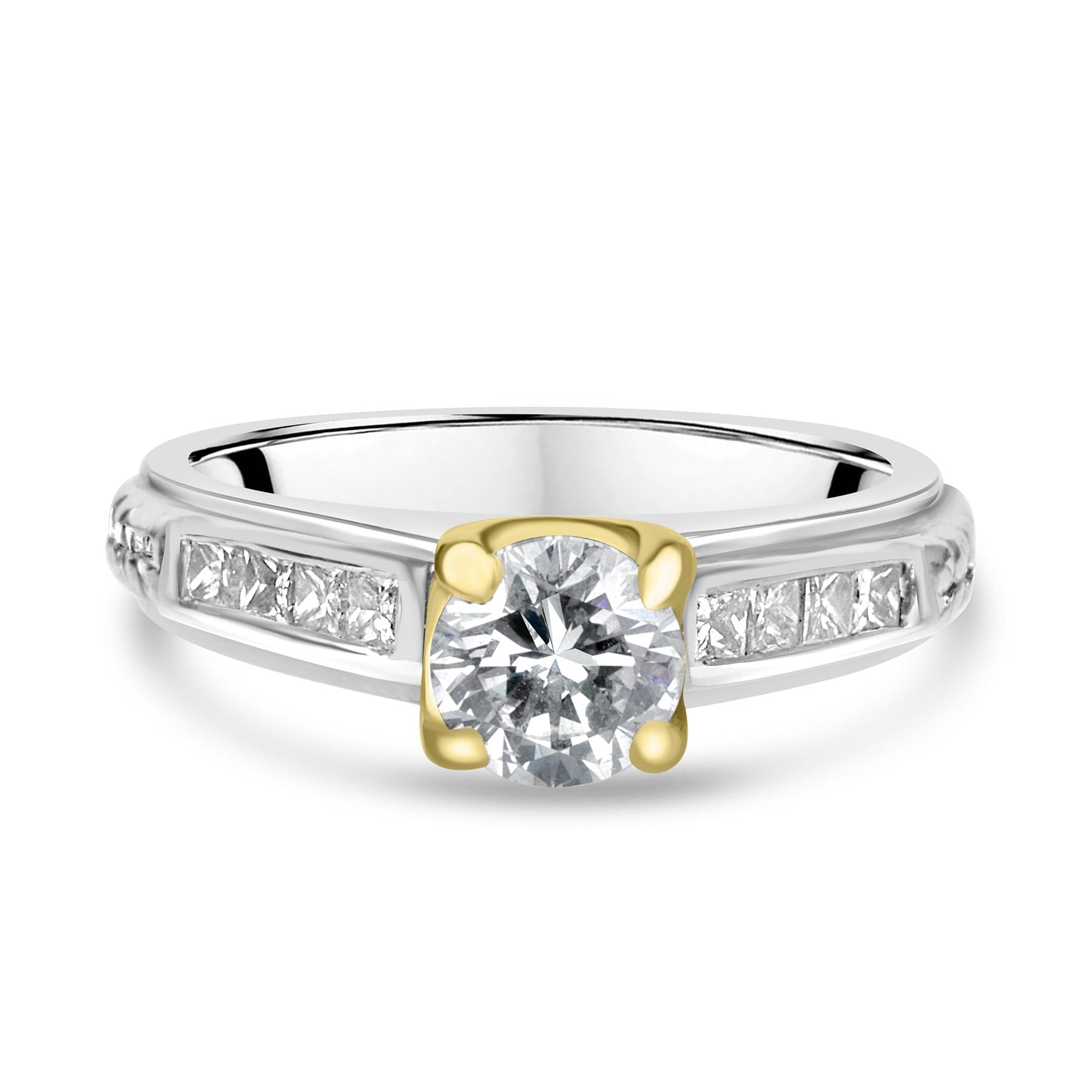 Platinum & RBC Diamond Engagement Pre-Owned Ring With Princess Cut Diamond Shoulders