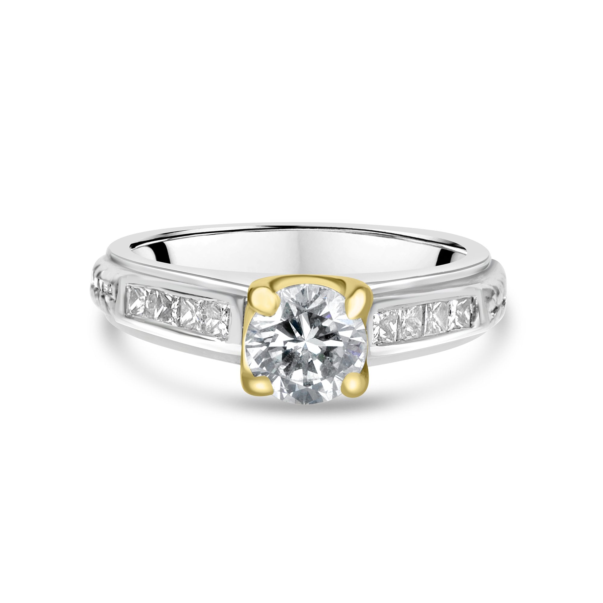 Platinum & RBC Diamond Engagement Pre-Owned Ring With Princess Cut Diamond Shoulders