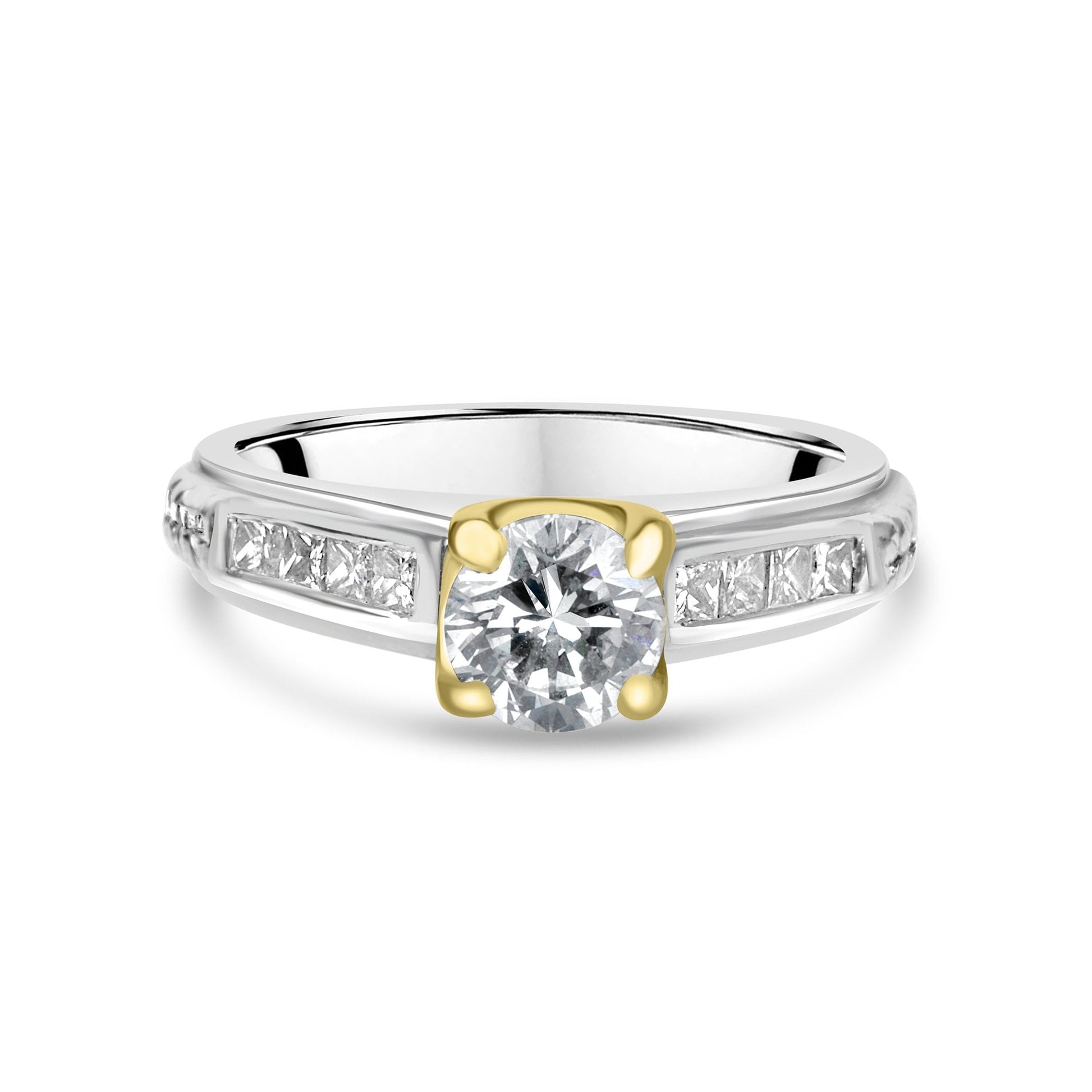 Platinum & RBC Diamond Engagement Pre-Owned Ring With Princess Cut Diamond Shoulders