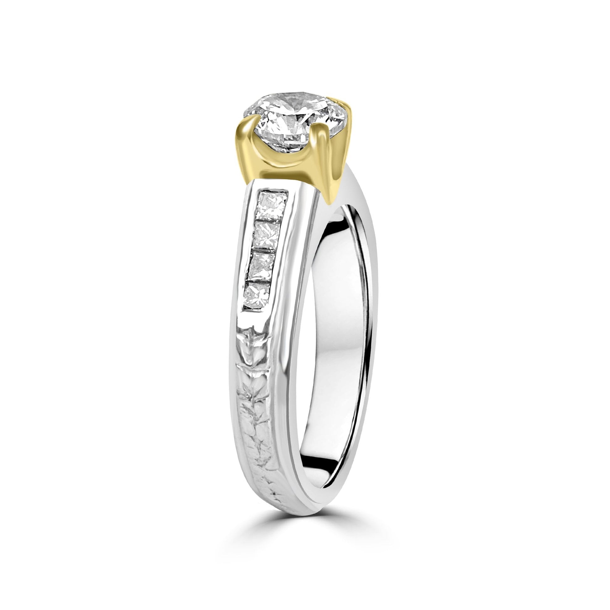 Platinum & RBC Diamond Engagement Pre-Owned Ring With Princess Cut Diamond Shoulders