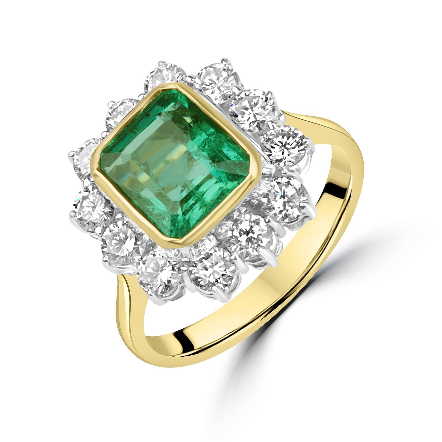 18ct Gold Emerald and Diamond Cluster Pre-Owned Ring