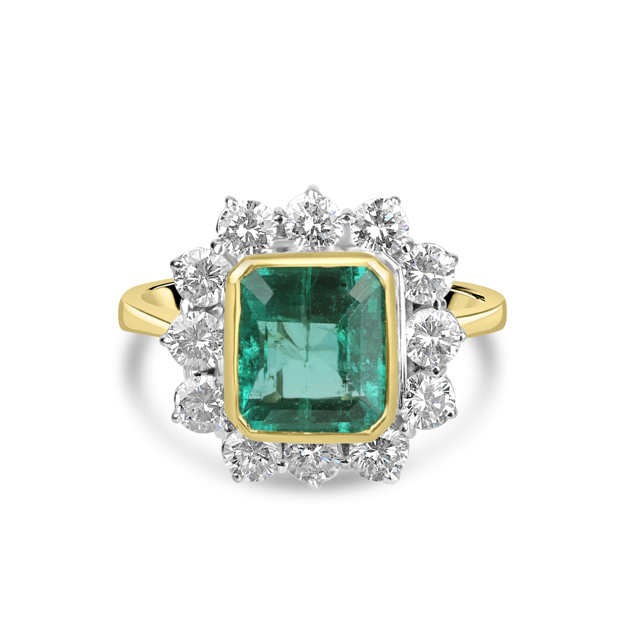 18ct Gold Emerald and Diamond Cluster Pre-Owned Ring