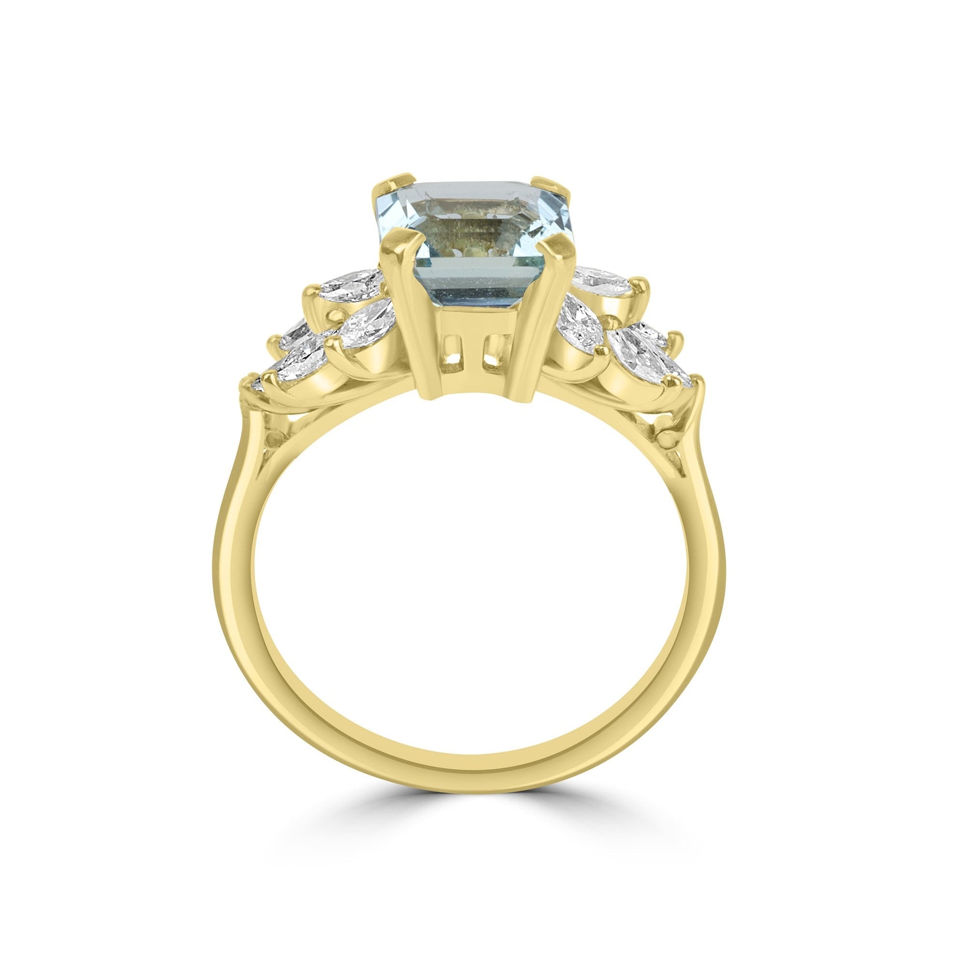 18ct Yellow Gold Ring with Square Octagonal Aquamarine 1.87ct with Marquise Diamonds