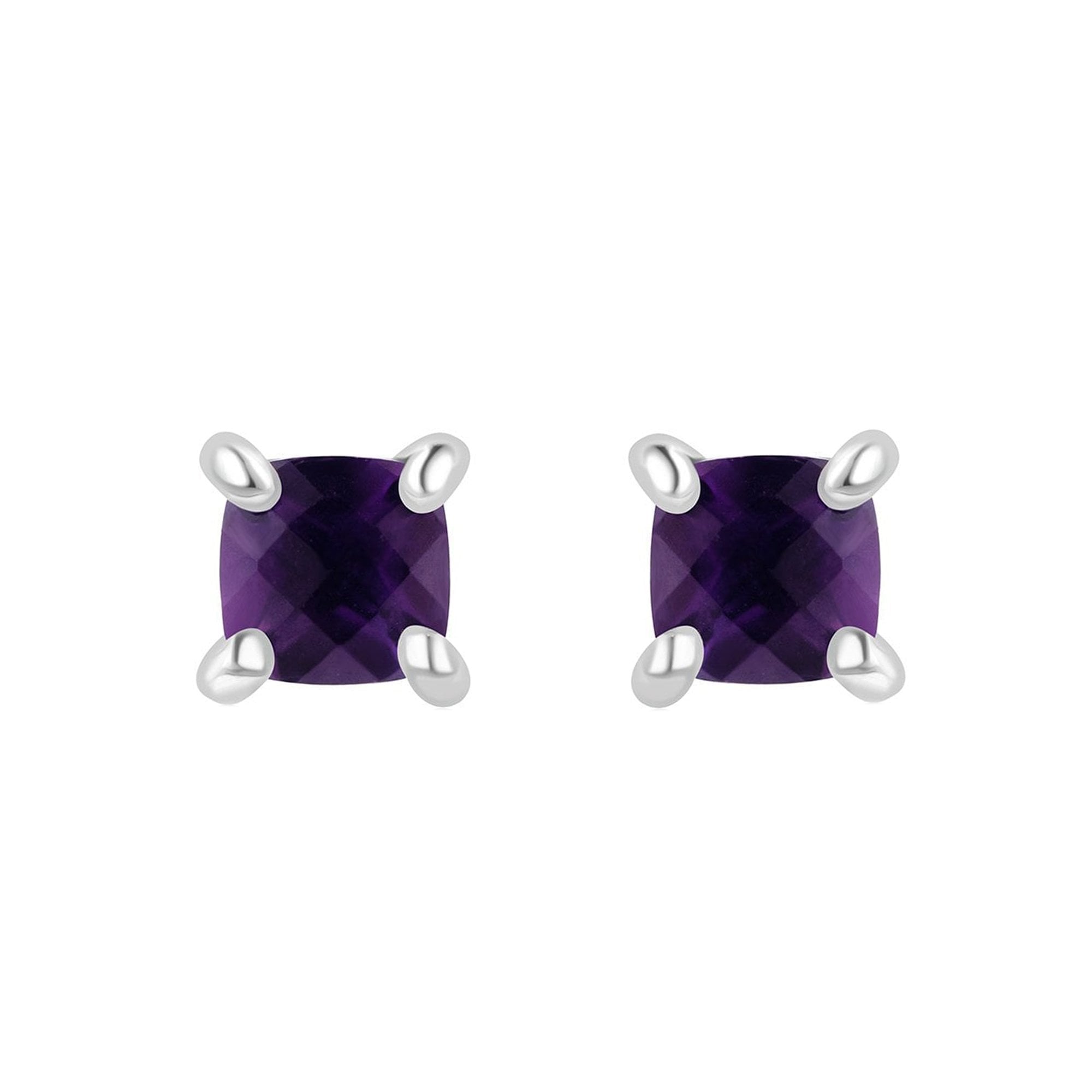 9ct White Gold Checkerboard Cushion Amethyst Stud Earrings