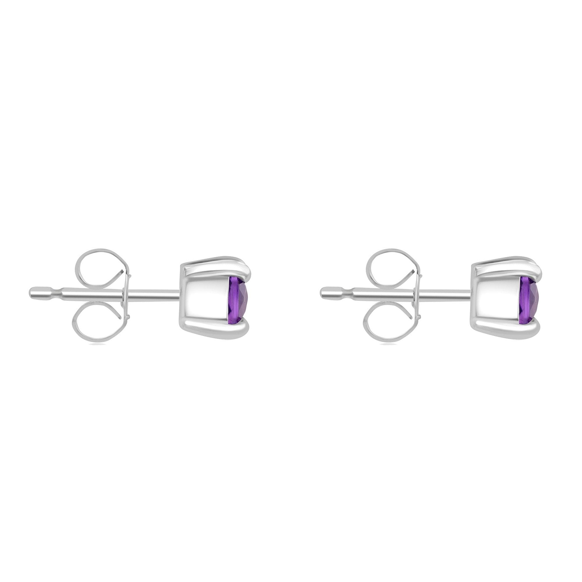 9ct White Gold Checkerboard Cushion Amethyst Stud Earrings