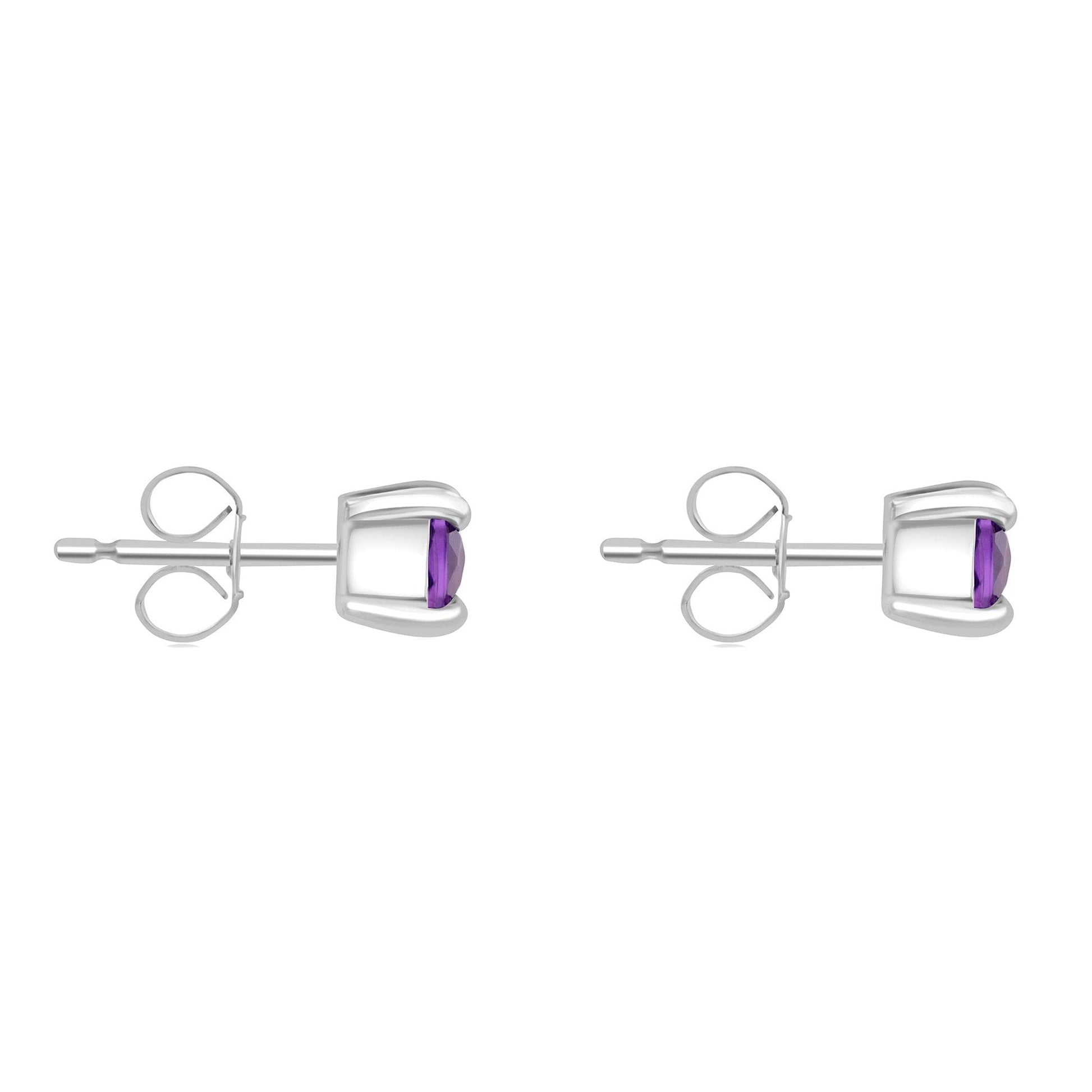 9ct White Gold Checkerboard Cushion Amethyst Stud Earrings