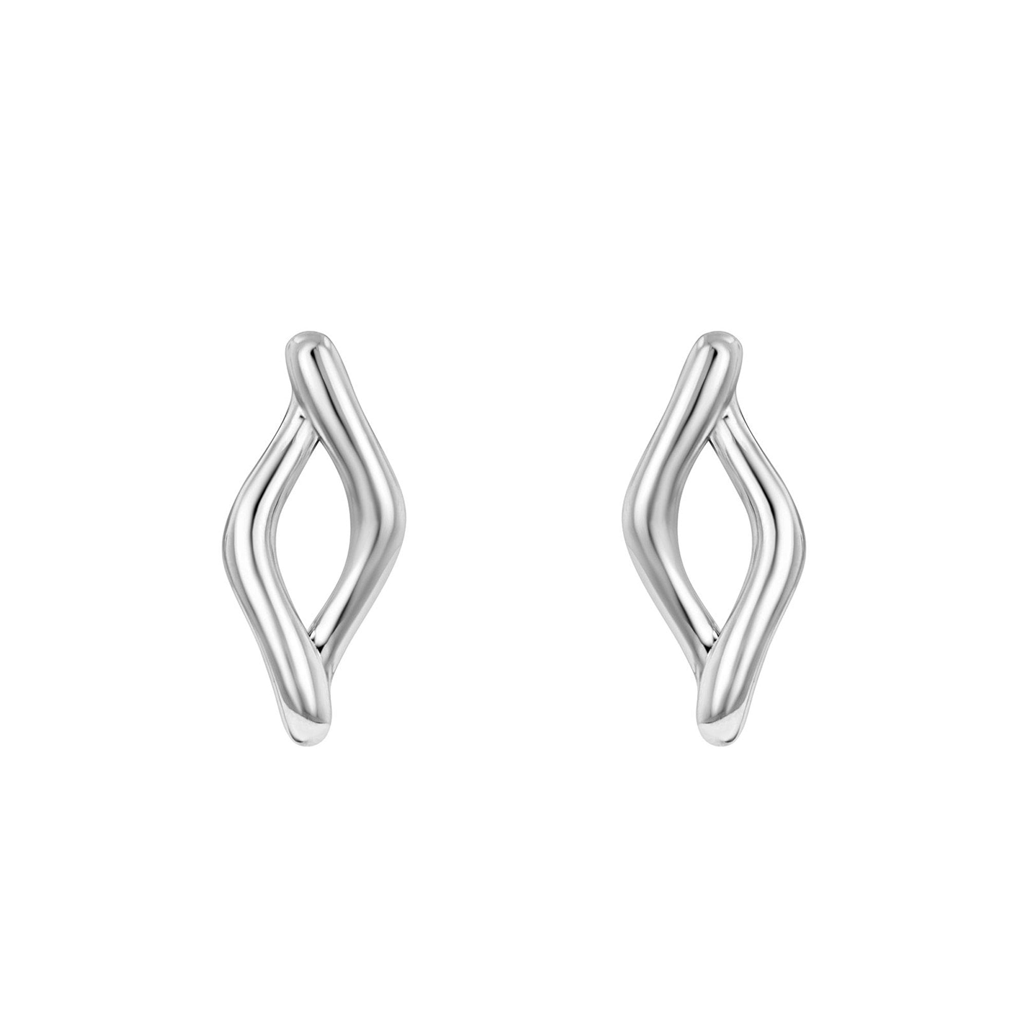 Silver Twisted Open Wave Stud Earrings