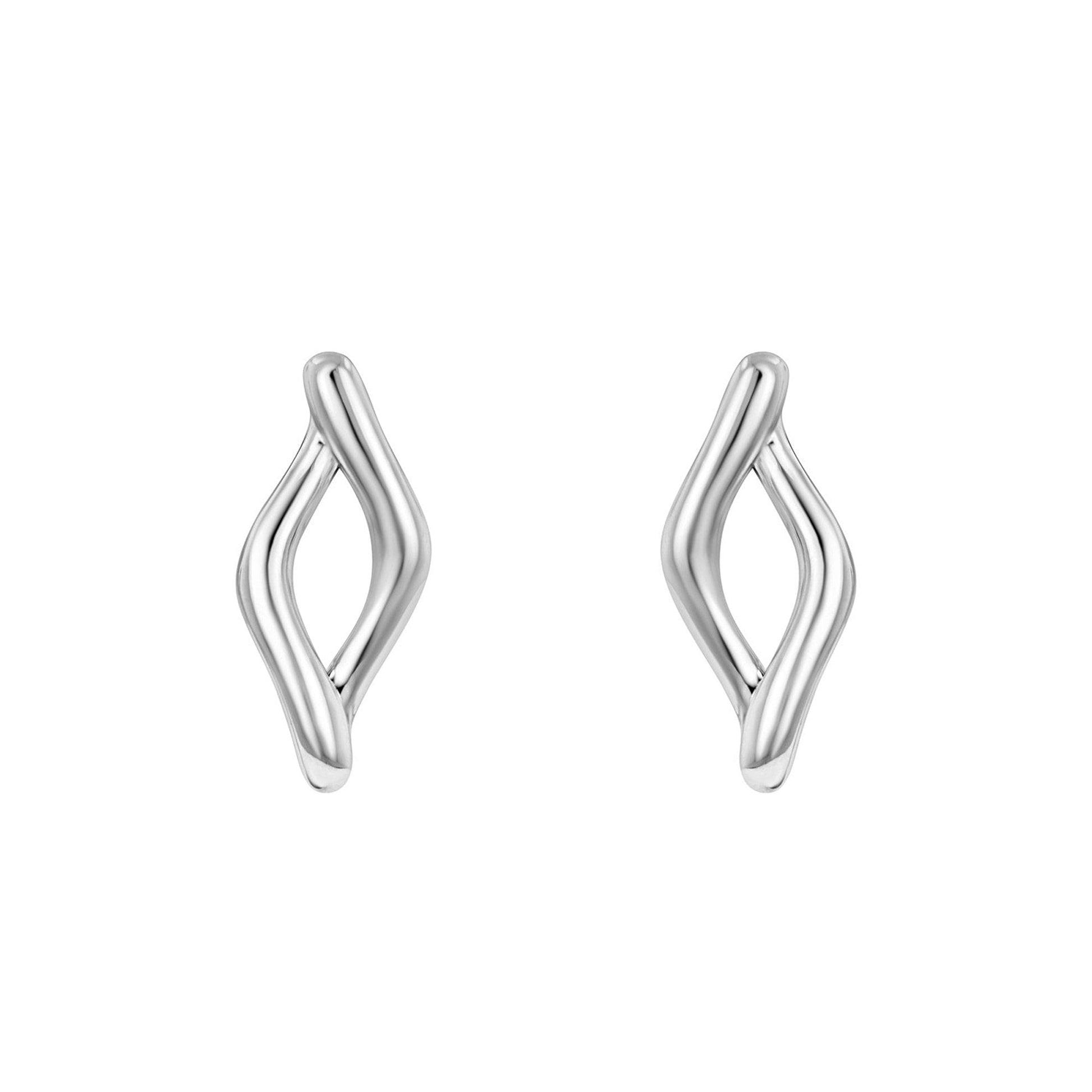Silver Twisted Open Wave Stud Earrings
