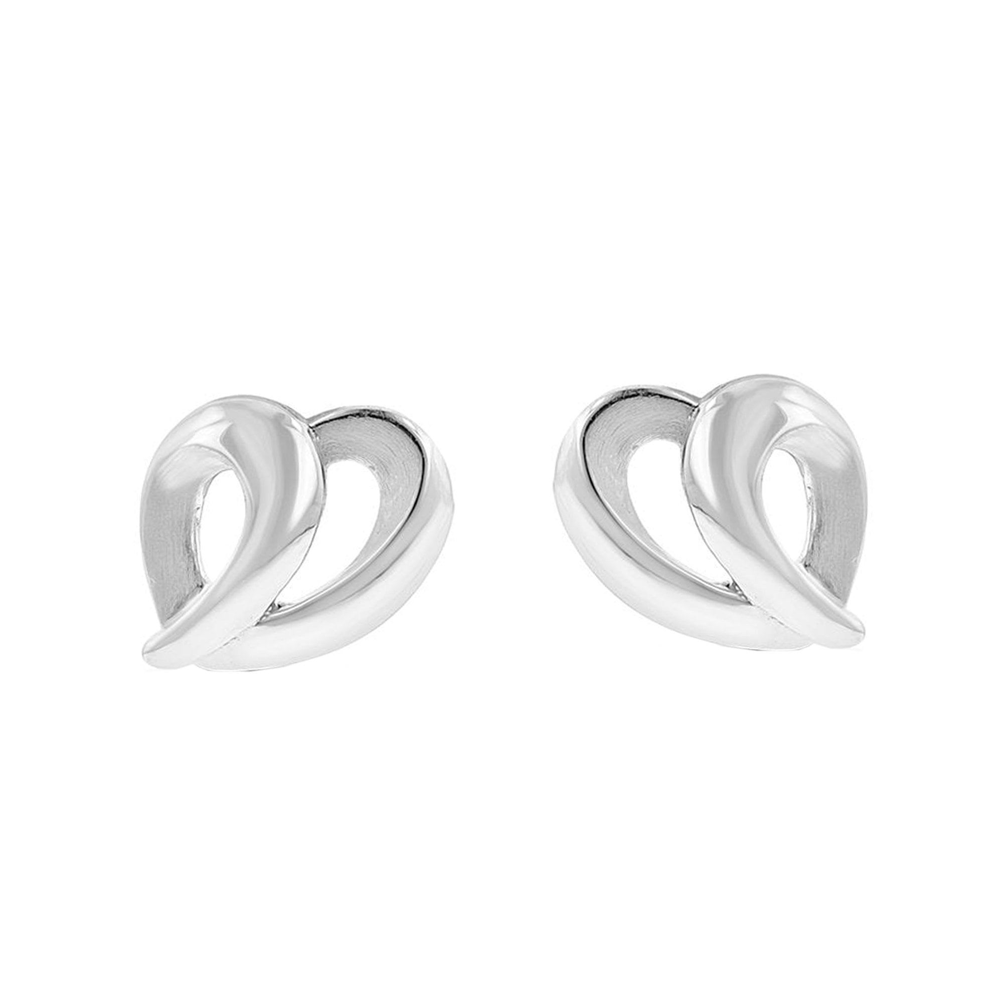 Silver Double Loop Heart Shape Stud Earrings