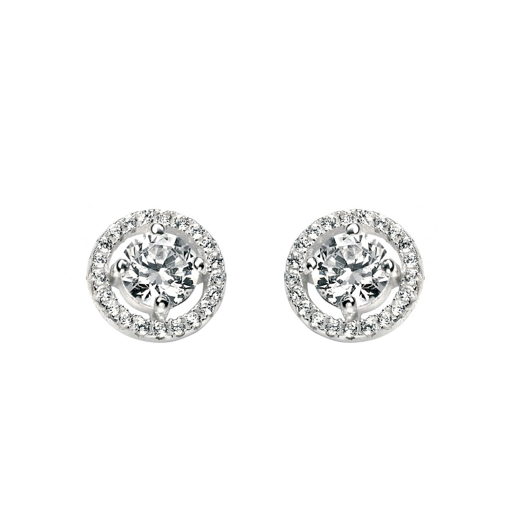 Cubic Zirconia Silver Halo Cluster Stud Earrings