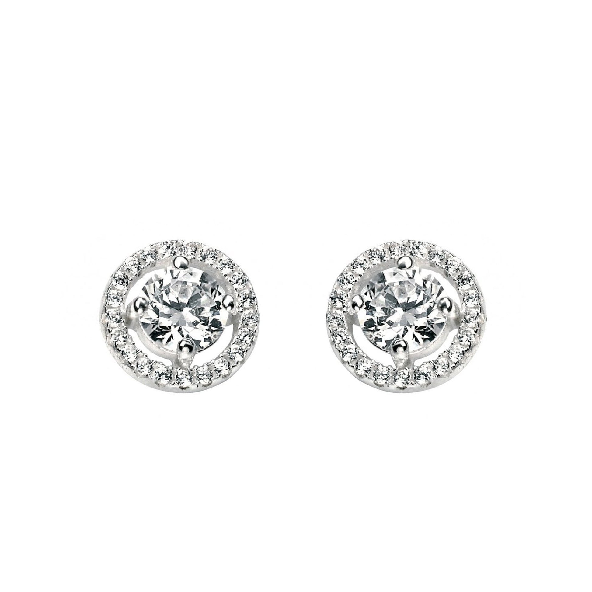 Cubic Zirconia Silver Halo Cluster Stud Earrings
