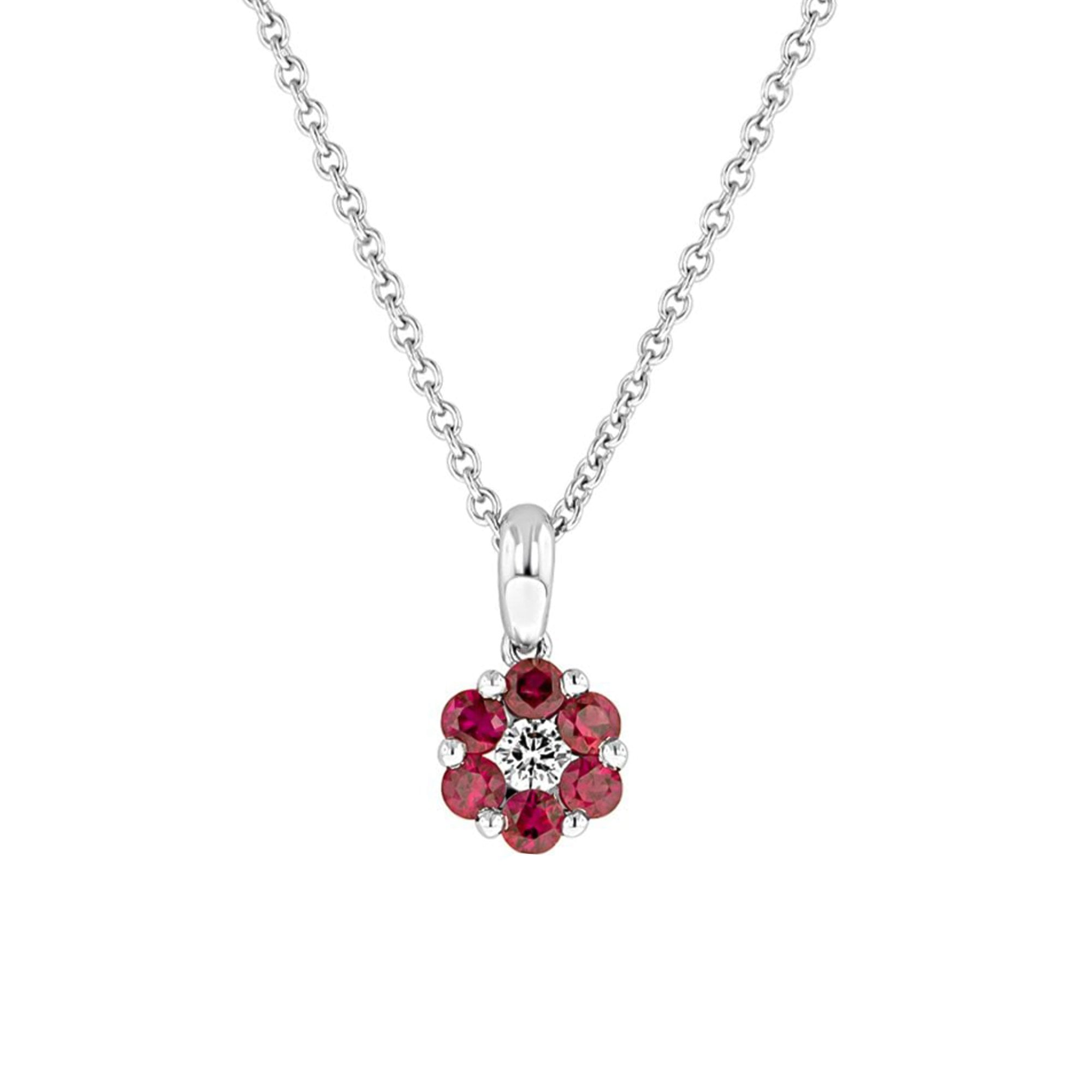 Ruby and Diamond 18ct Gold Flower Necklace