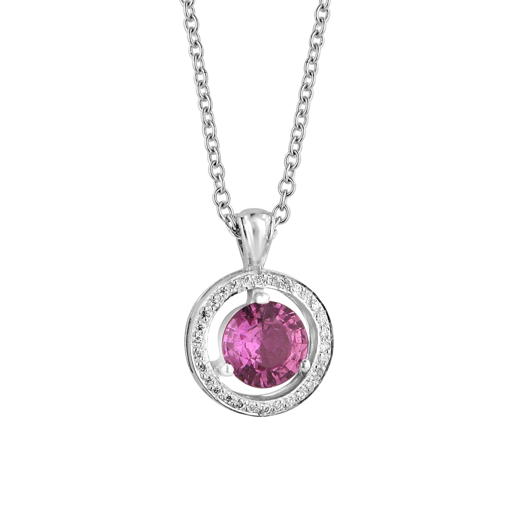 Pink Sapphire and Diamond Halo Cluster Necklace