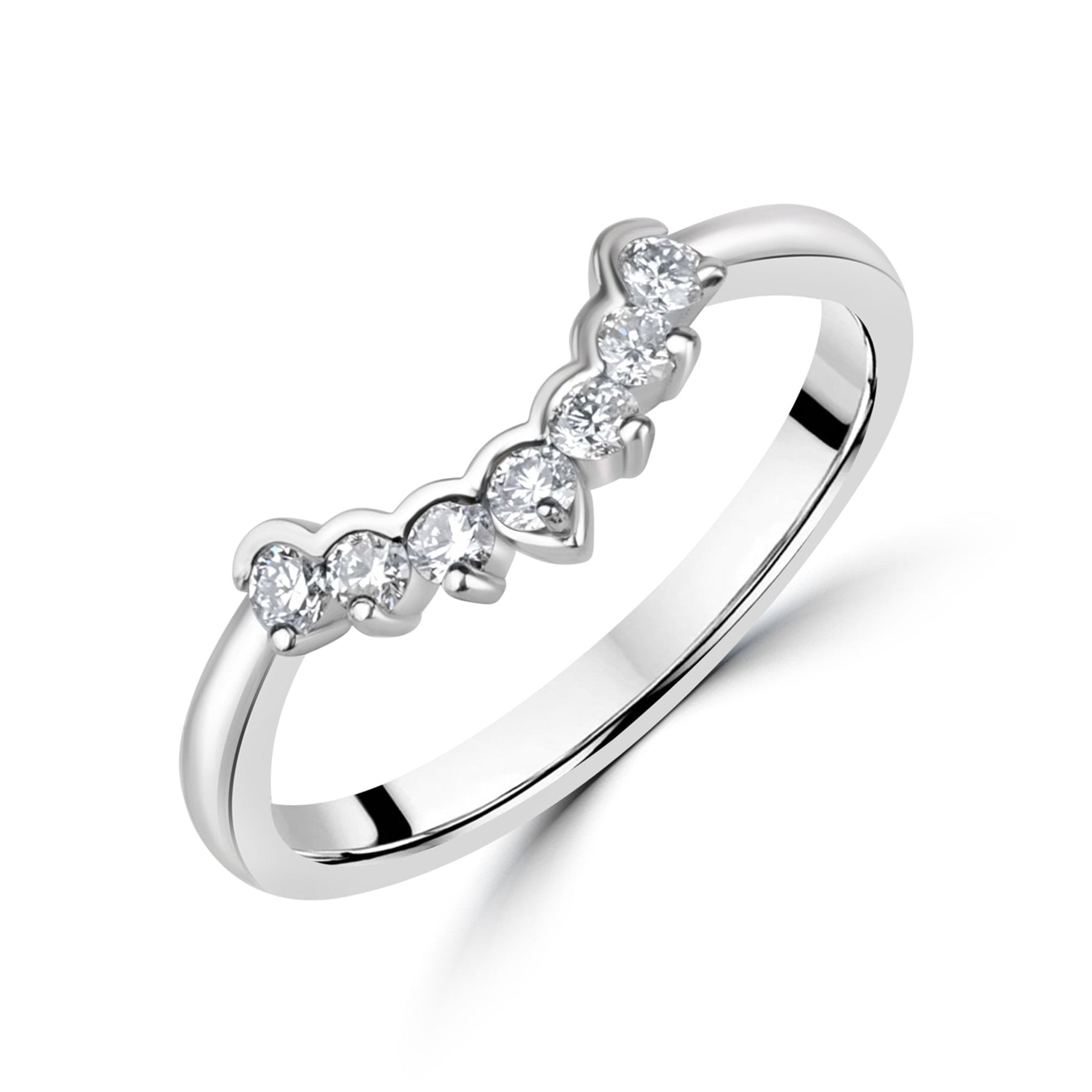 Platinum Round Lab Grown Diamond 'Mae' Curved Wedding Ring