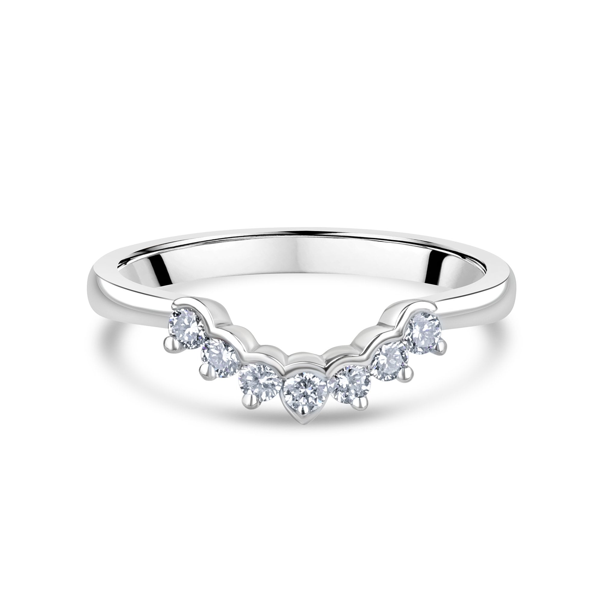 Platinum Round Lab Grown Diamond 'Mae' Curved Wedding Ring