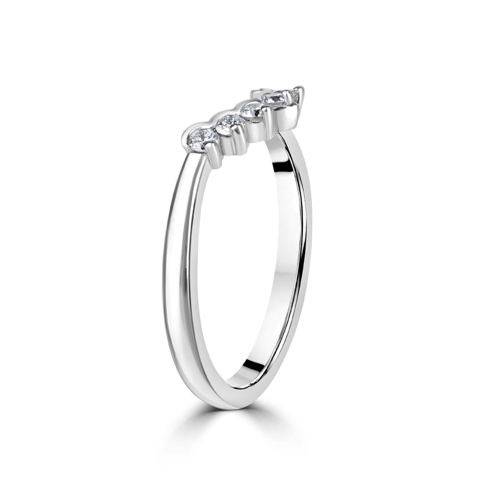 Platinum Round Lab Grown Diamond 'Mae' Curved Wedding Ring