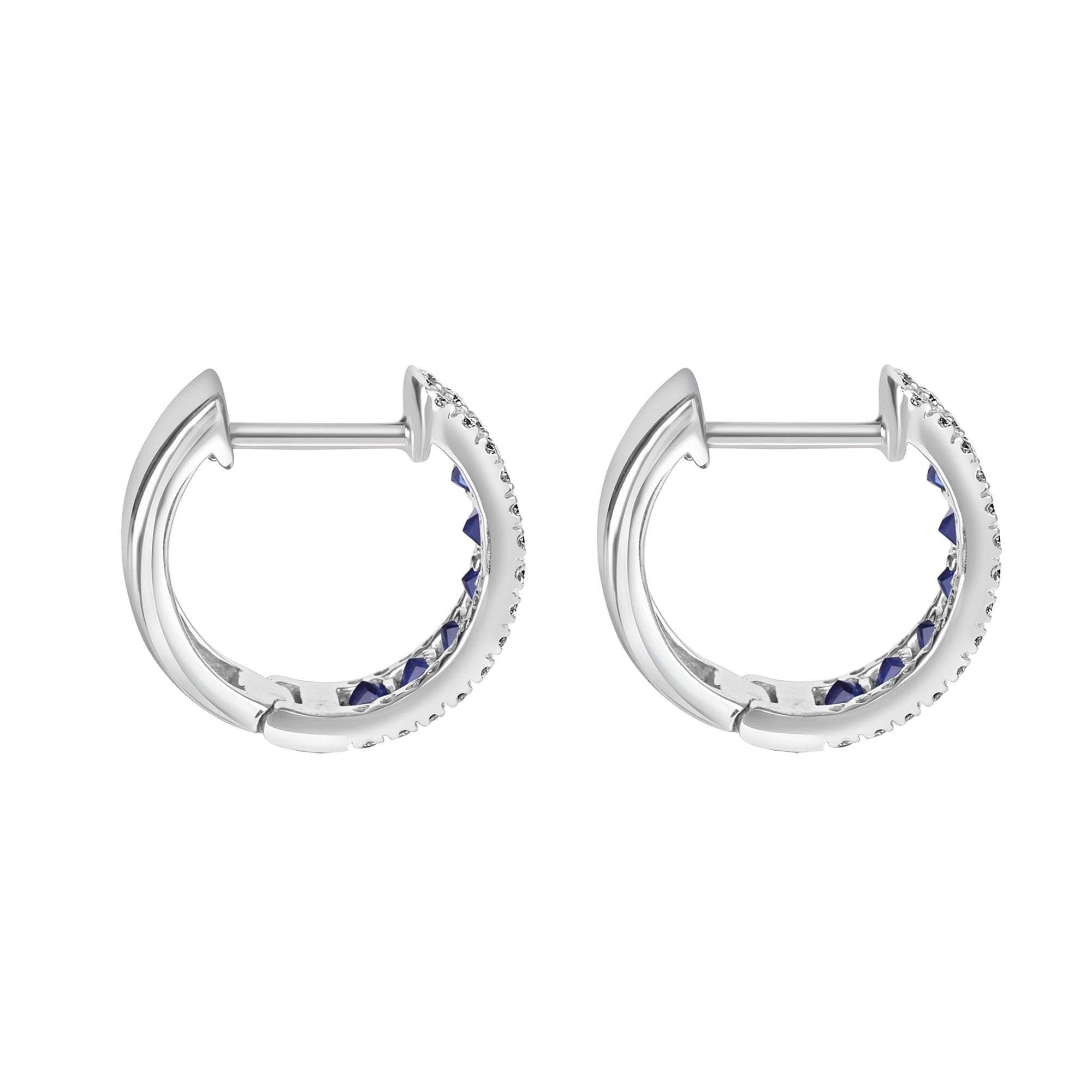 18ct White Gold Earrings with 0.86ct Princess Cut Sapphires and 0.19ct Diamond Huggie Hoops