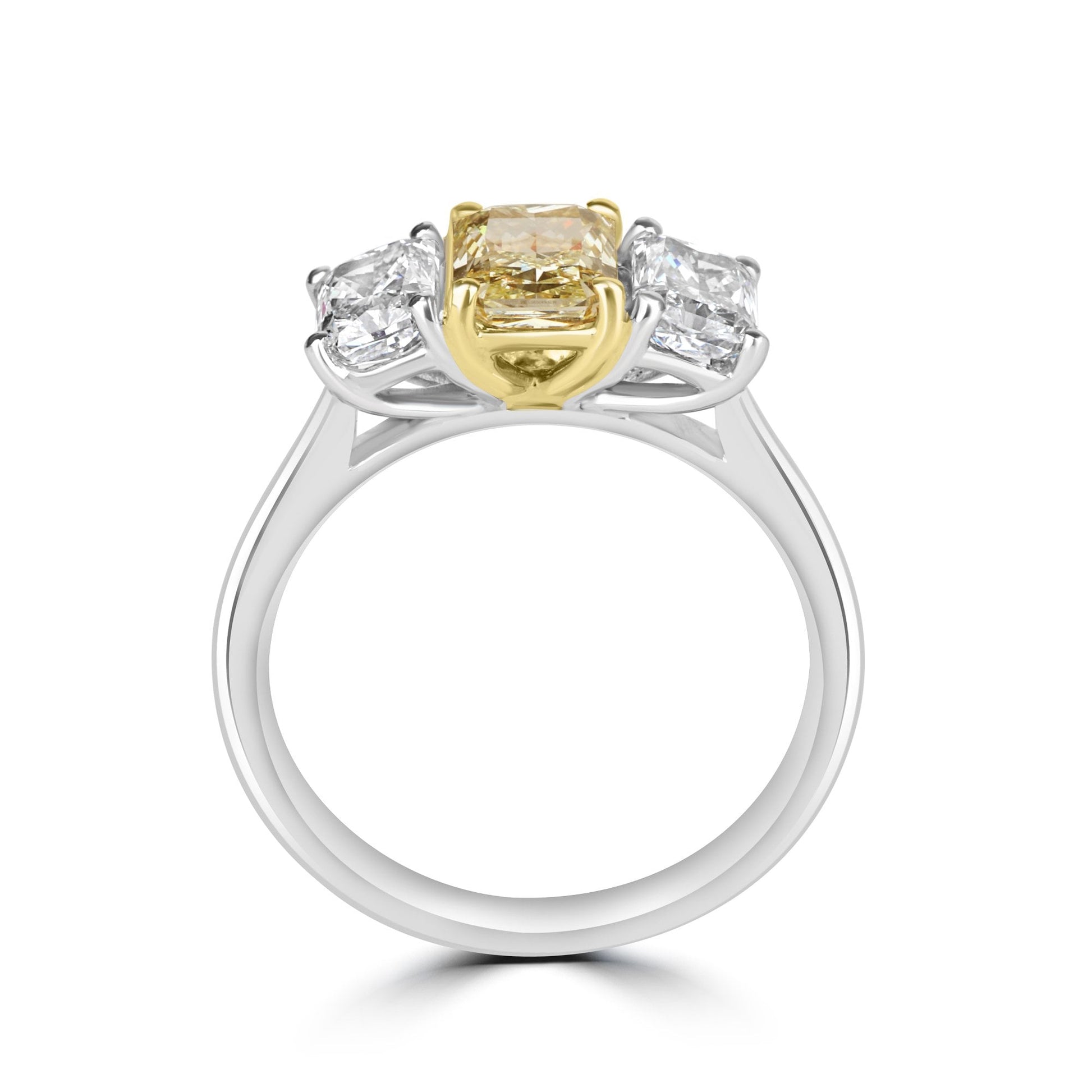 1.07ct Yellow Radiant Cut Lab Grown Diamond and Outer Radiant Three Stone Ring