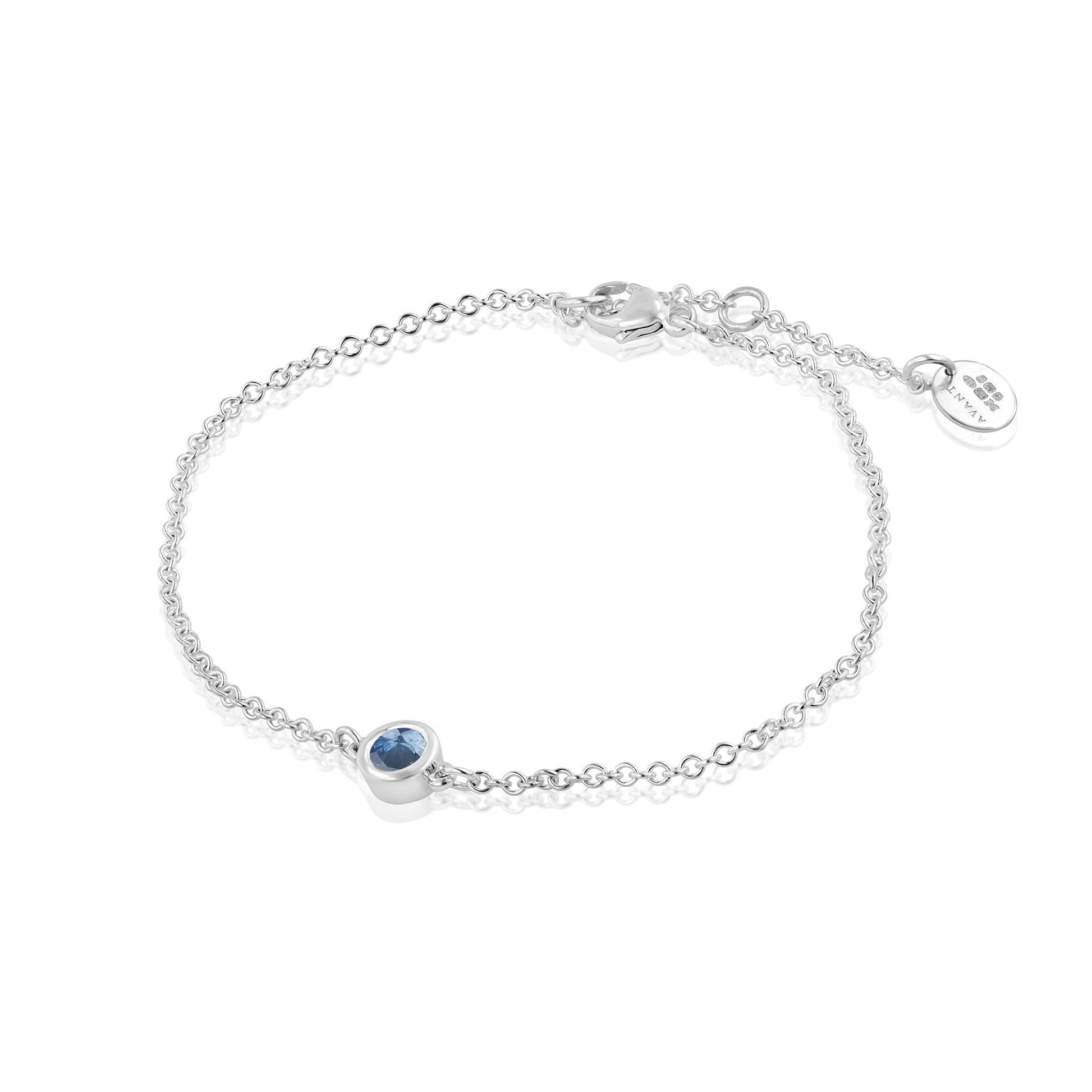 Sterling Silver Trace Chain with Rub Over Round Sapphire Bracelet