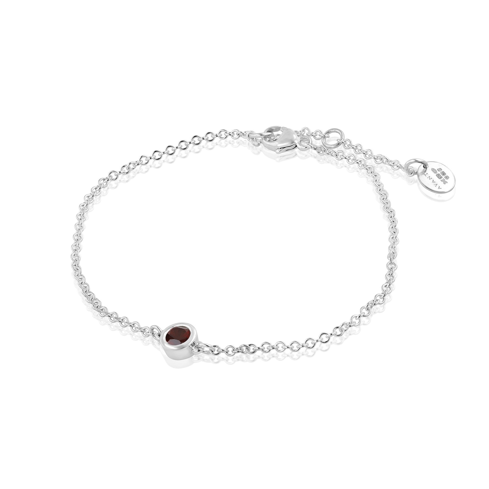 Sterling Silver and Garnet Trace Chain Bracelet with Extender.
