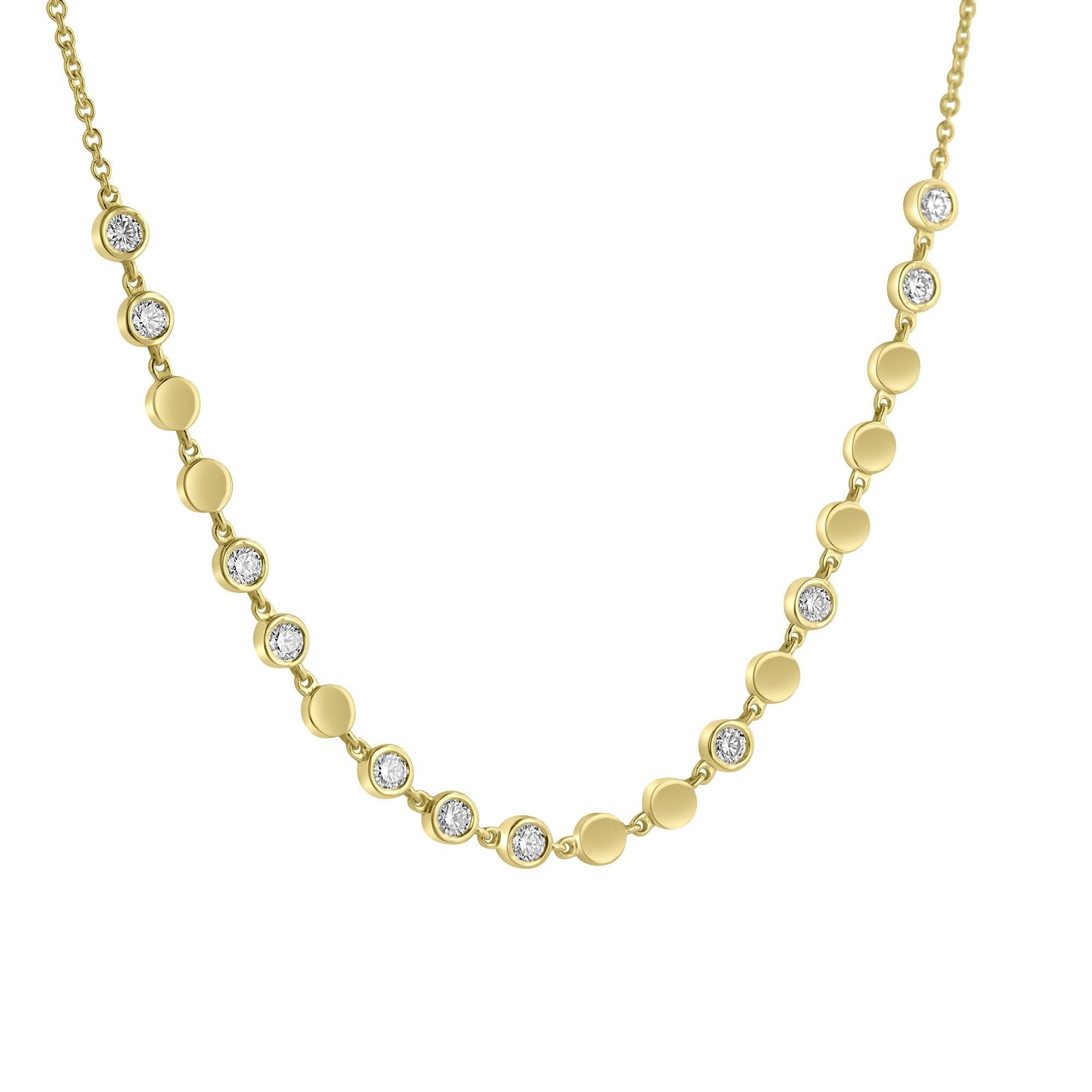 18ct Gold Necklace With Plain Diamond Set Round Links