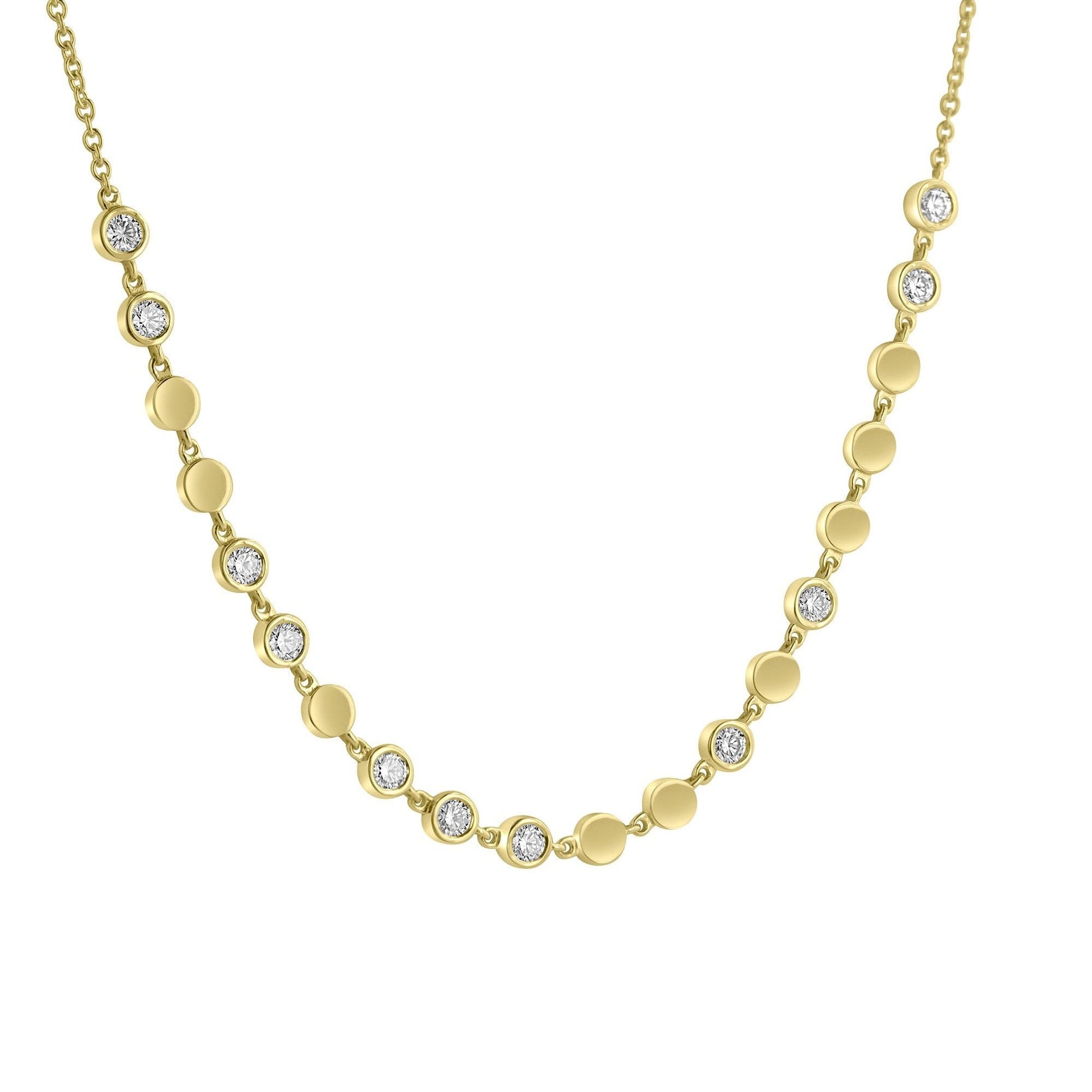 18ct Gold Necklace With Plain Diamond Set Round Links