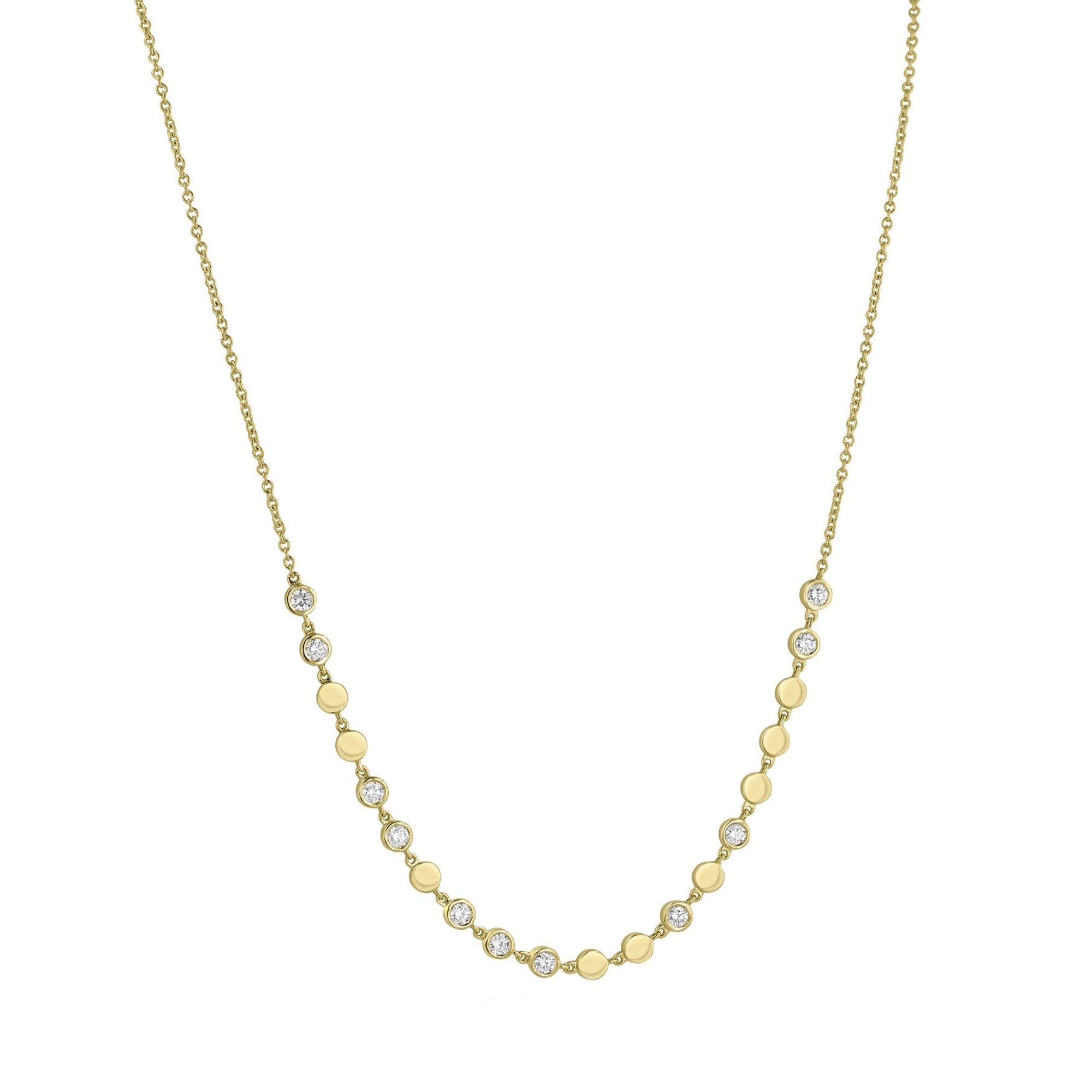 18ct Gold Necklace With Plain Diamond Set Round Links