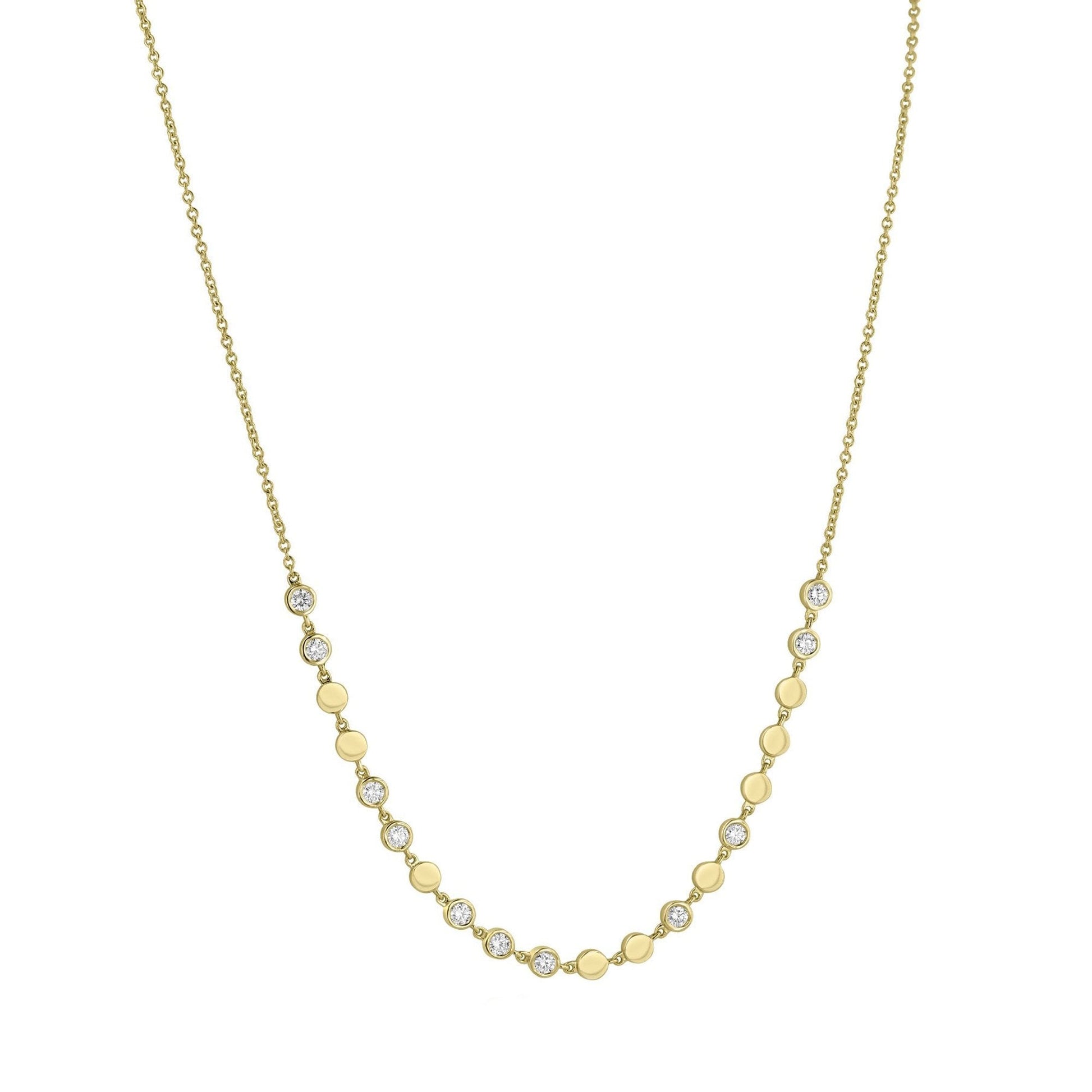 18ct Gold Necklace With Plain Diamond Set Round Links