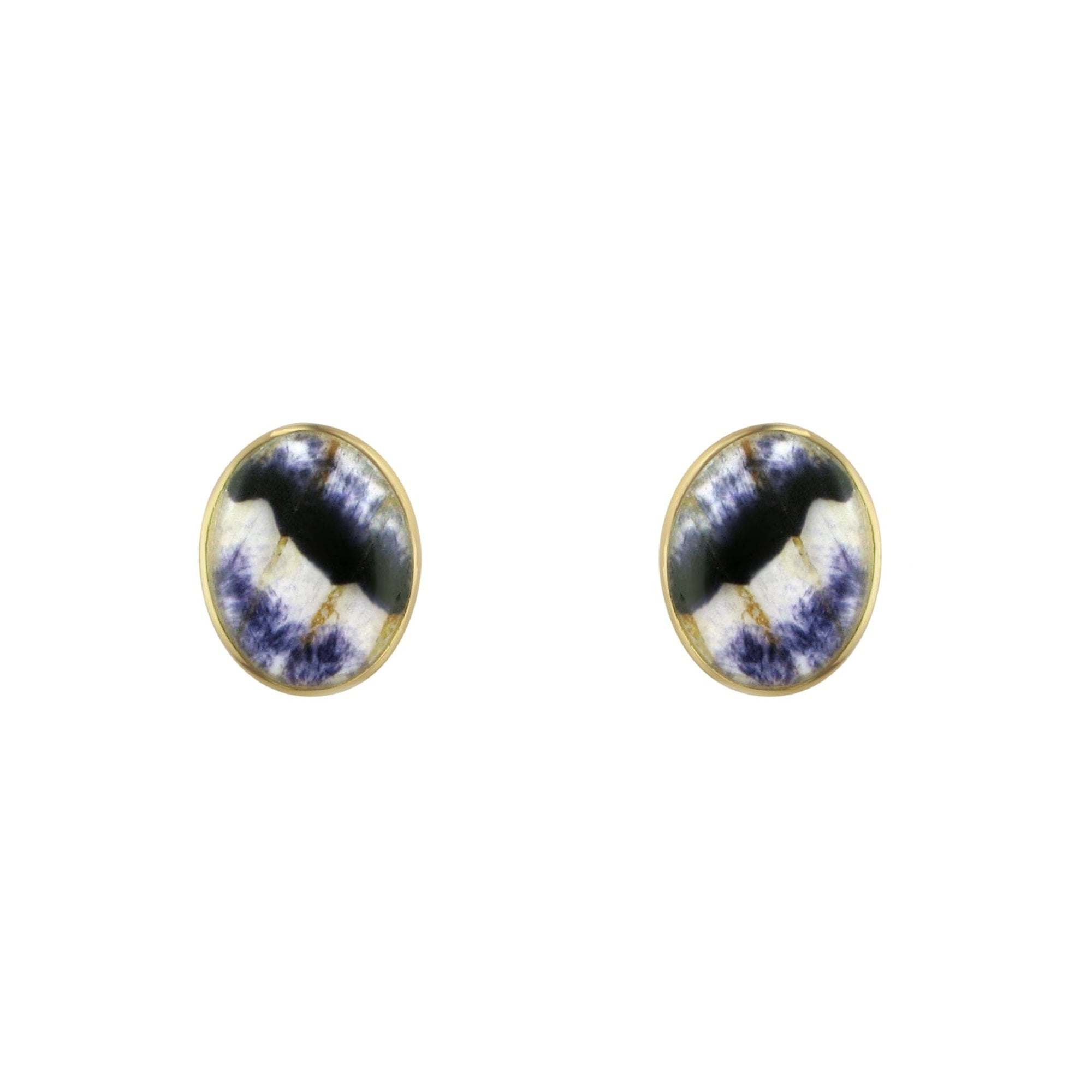 9ct Gold Slim Oval Blue John Stud Earrings