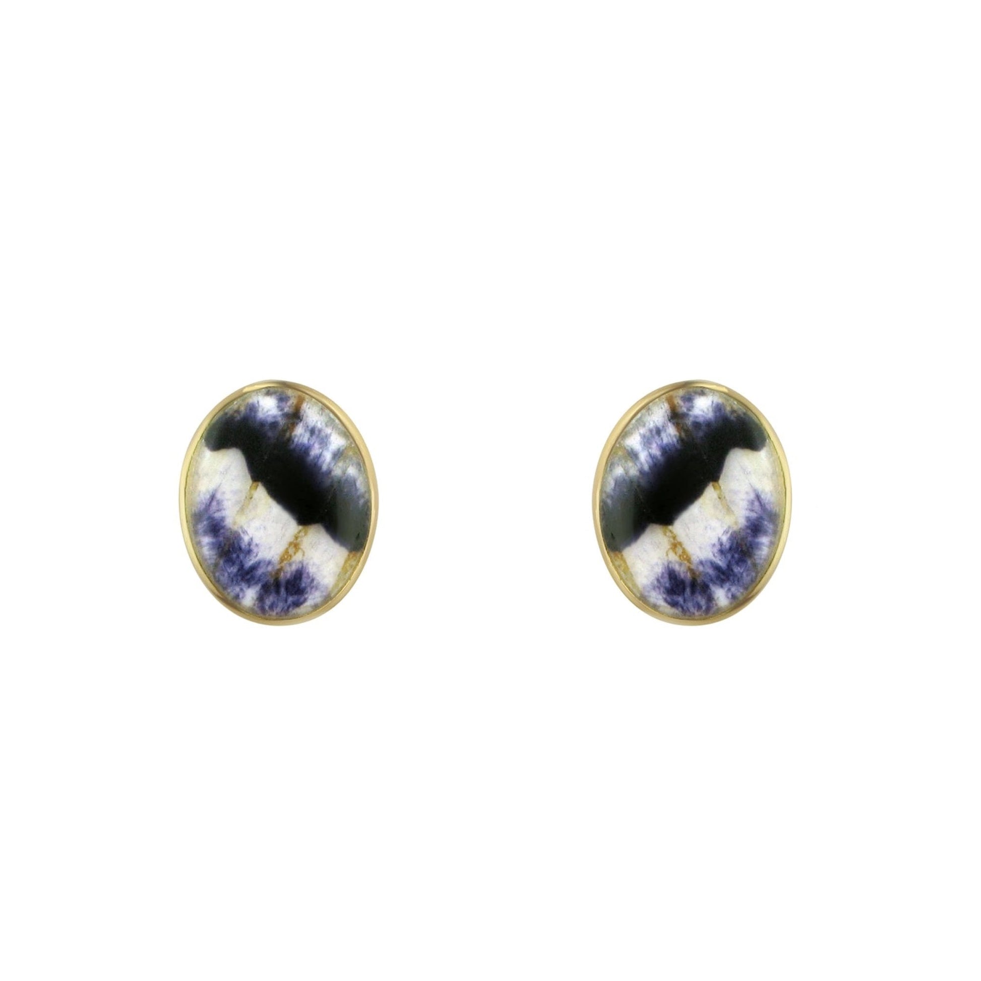 9ct Gold Slim Oval Blue John Stud Earrings