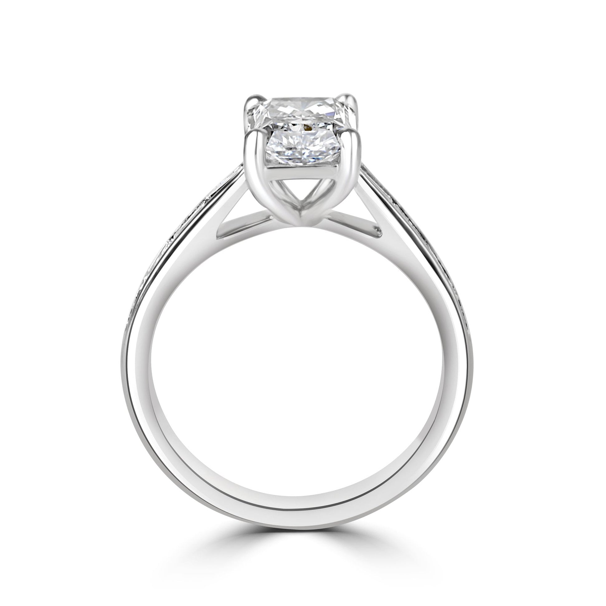 Platinum 1.87ct Radiant Cut Lab Grown Diamond Ring With Baguette Diamond Shoulders