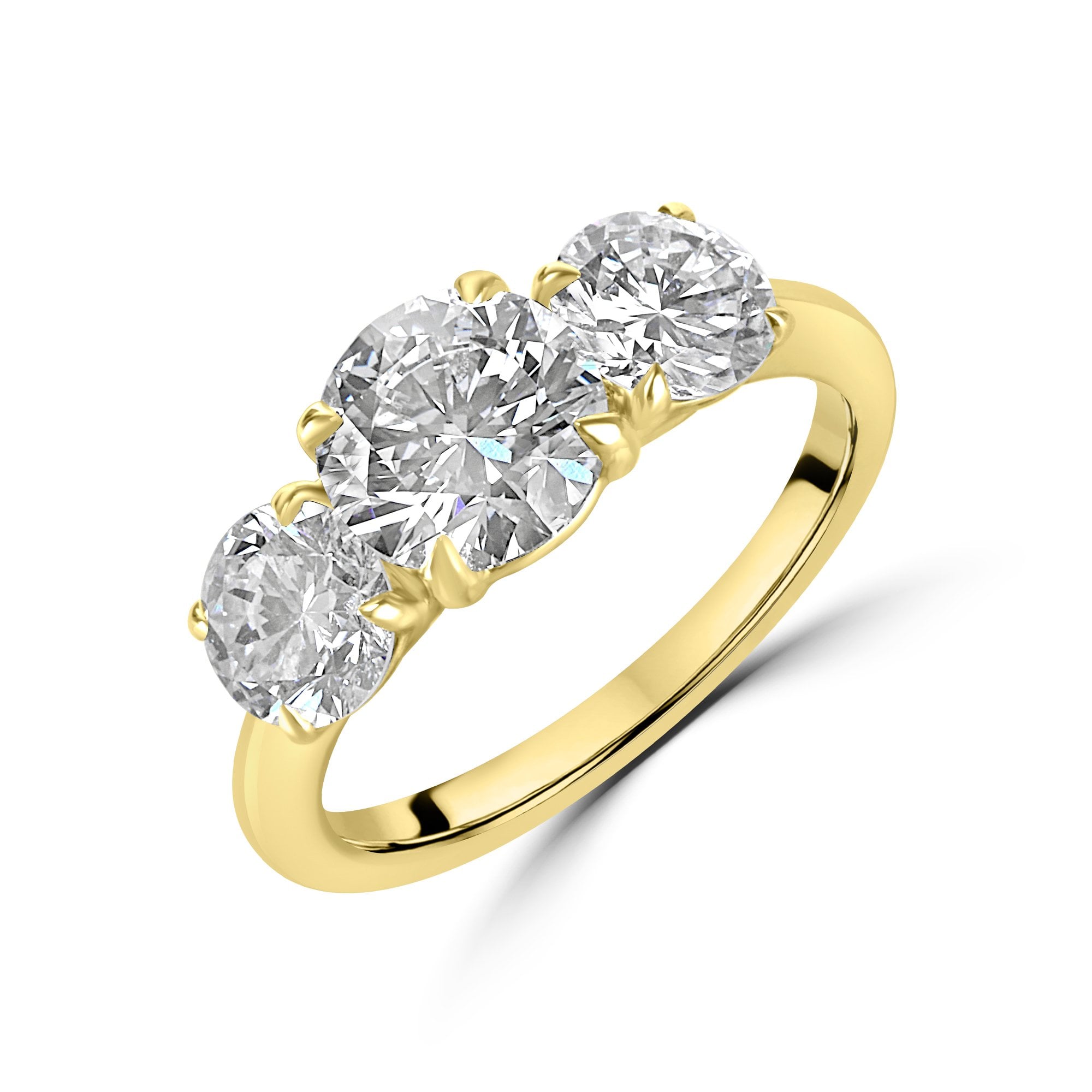 18ct Yellow Gold 3.00ct Total Three Stone Round Lab Diamond Ring