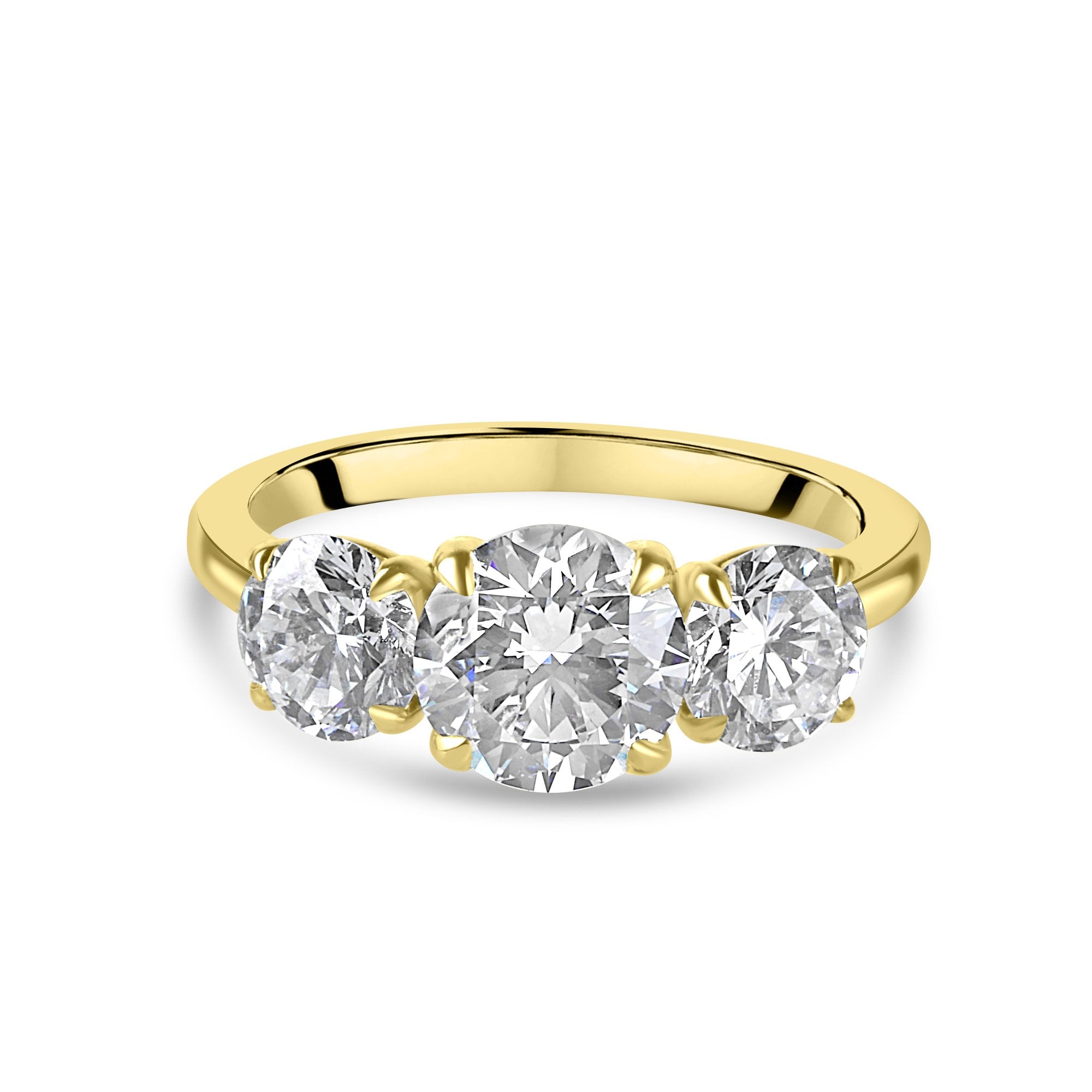 18ct Yellow Gold 3.00ct Total Three Stone Round Lab Diamond Ring