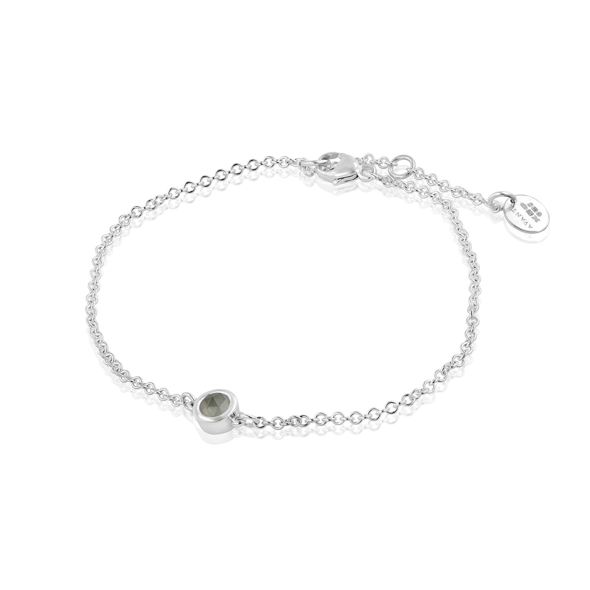 Sterling Silver Moonstone Charm Bracelet (June Birthstone)