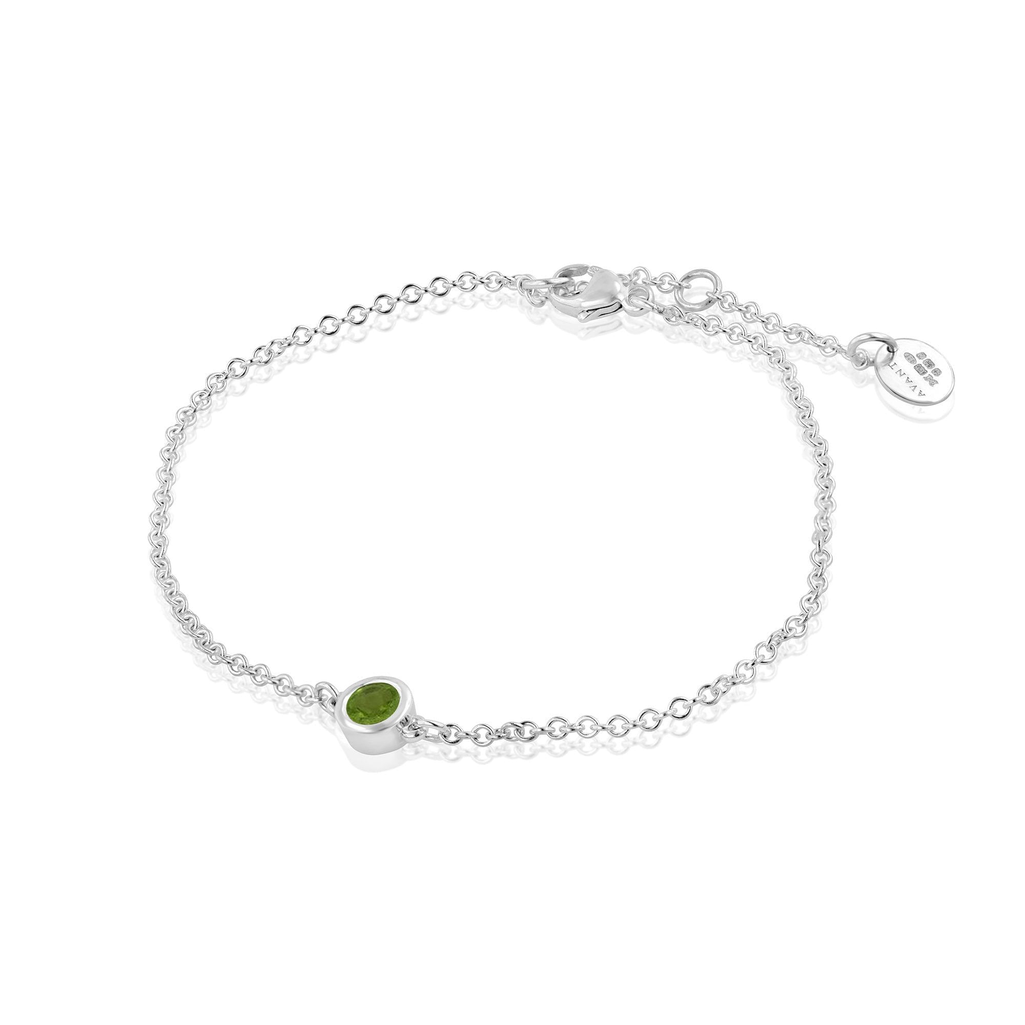 Delicate Sterling Silver Peridot Charm Bracelet (August Birthstone)