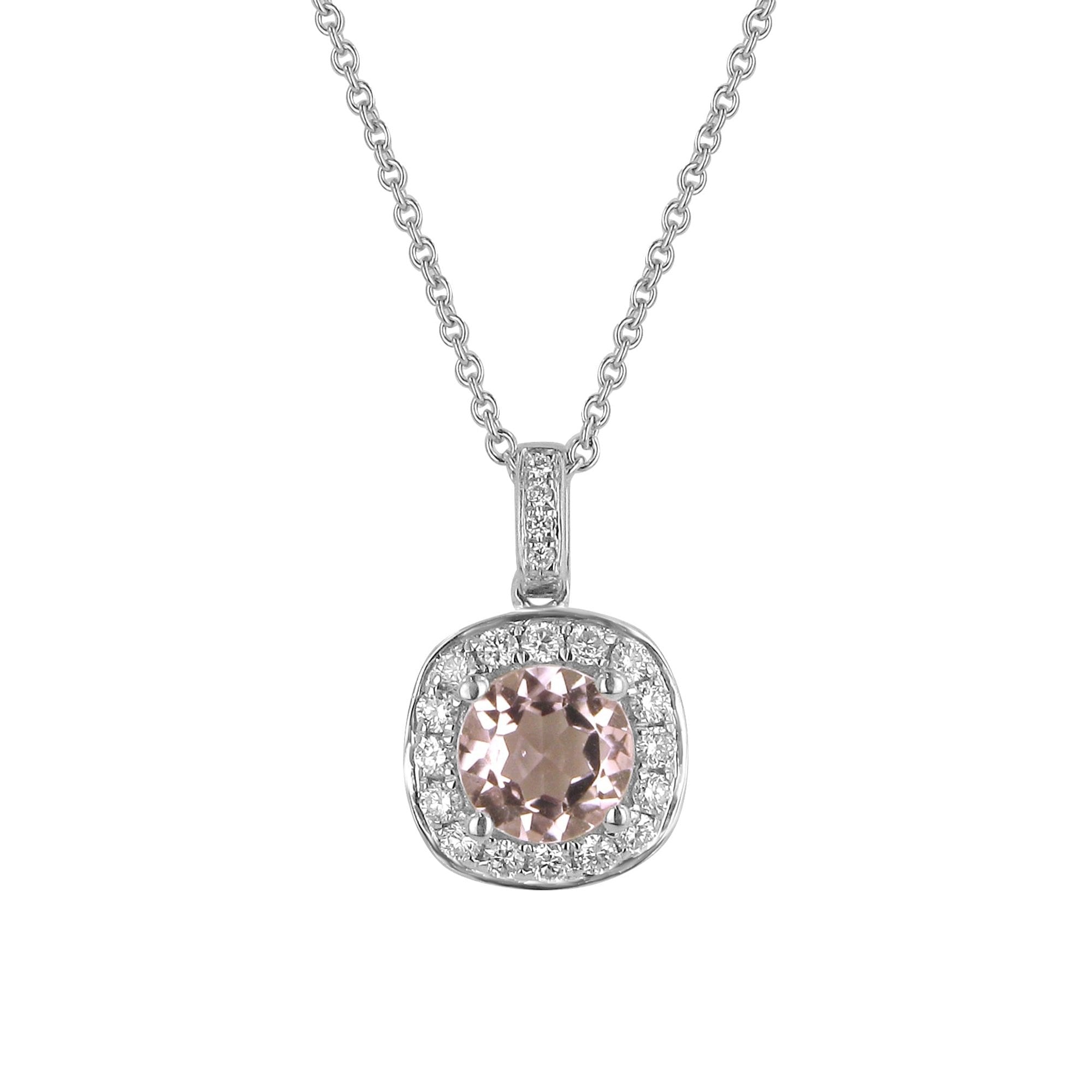 Pale Pink Tourmaline and Diamond Cluster Pendant and Chain