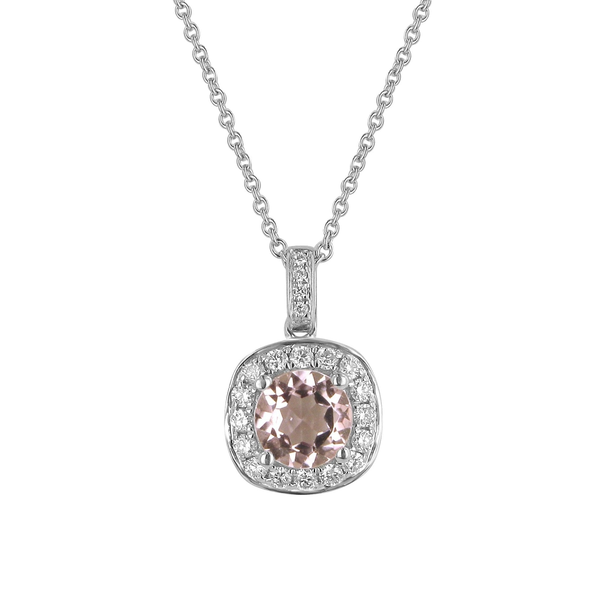 Pale Pink Tourmaline and Diamond Cluster Pendant and Chain