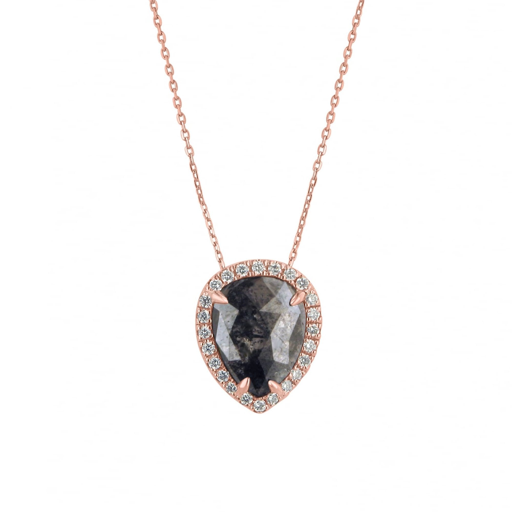 18ct Rose Gold Halo Necklace with Two Carat Black Diamond