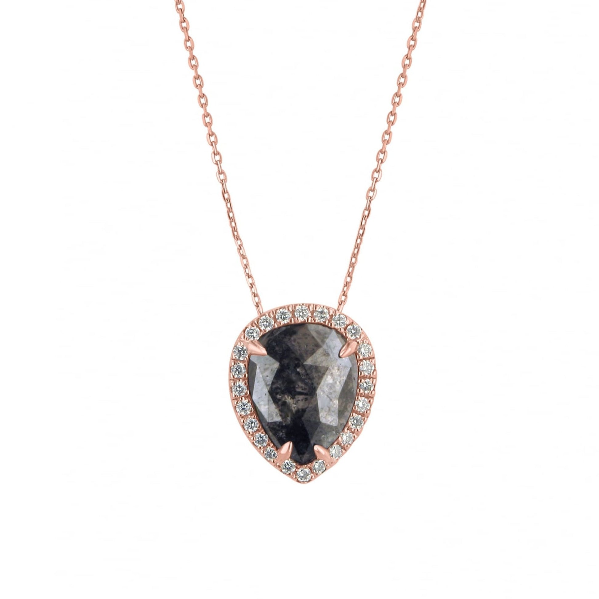18ct Rose Gold Halo Necklace with Two Carat Black Diamond